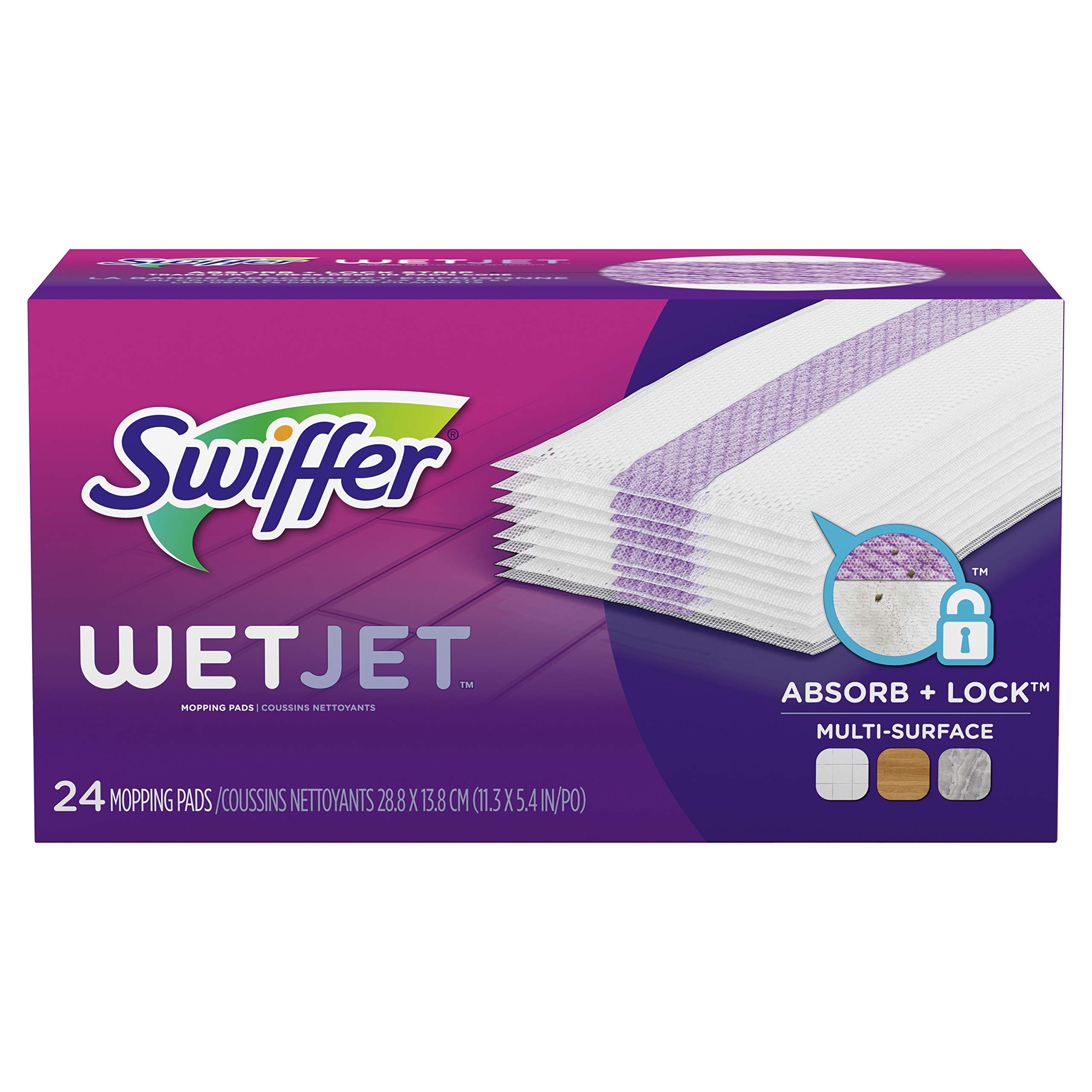 Swiffer WetJet Hardwood Floor Cleaner Refill Pads - 24 Count | Multi-Surface Cleaning for Tile, Laminate & Wood Floors | Quick & Easy Floor Mop Replacement