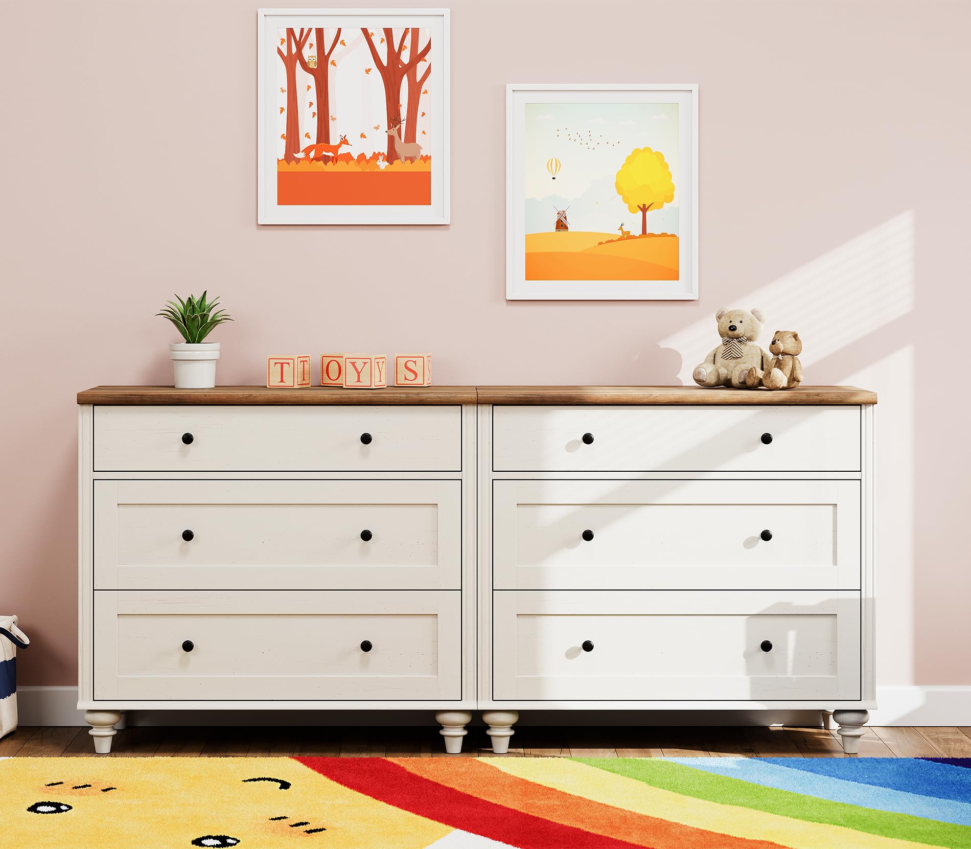 WAMPAT White 6-Drawer Dresser for Bedroom - Mid Century Modern Wooden Chest of Drawers, Wide Storage Organizer for Nursery, Living Room & Hallway | Perfect for Kids' Room, Closet Organization & Home Decor