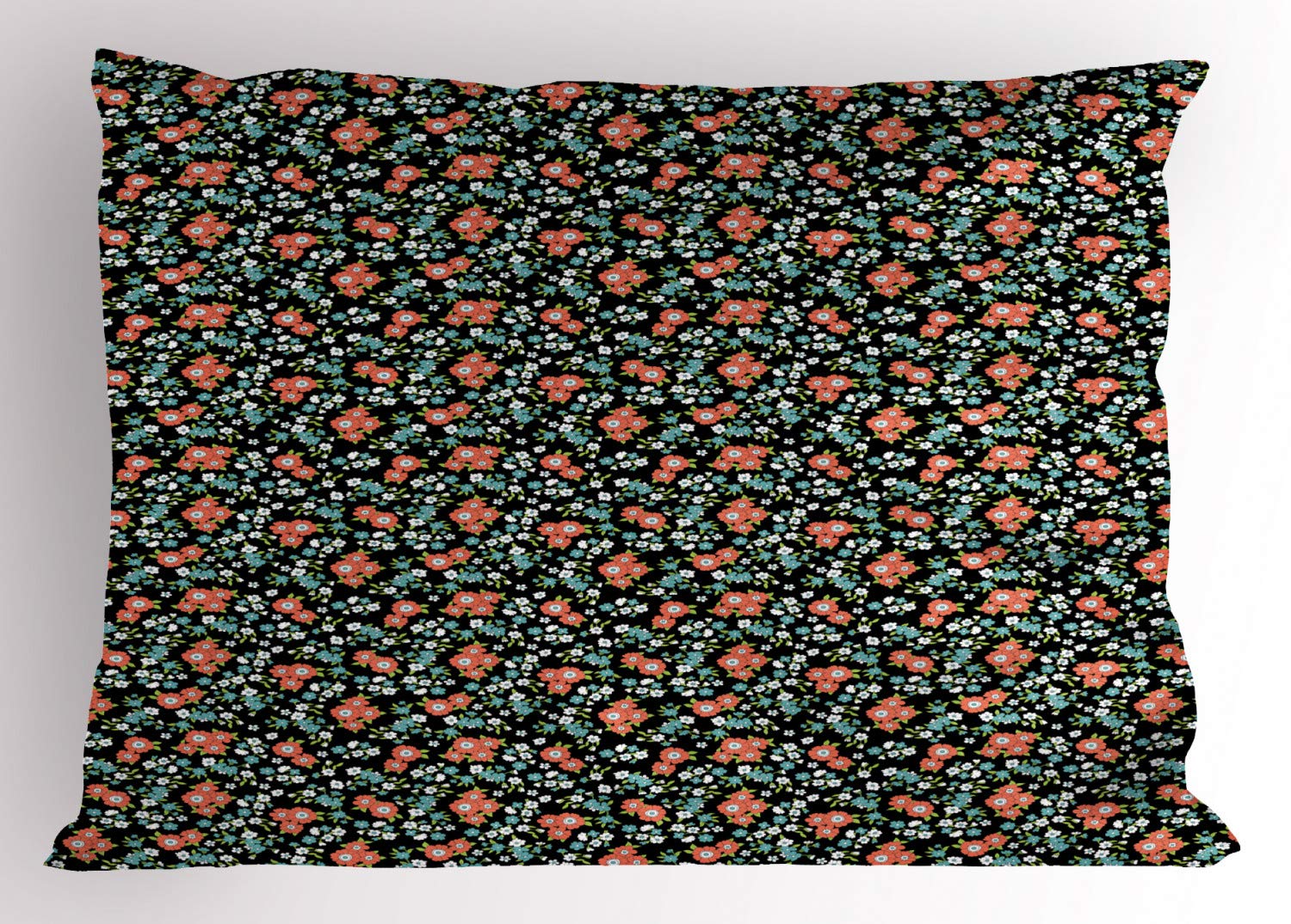 Ambesonne Spring Floral Pillow Sham - Vintage Flower Blossom Pattern on Dark Background, Decorative Standard King Size Printed Pillowcase (36