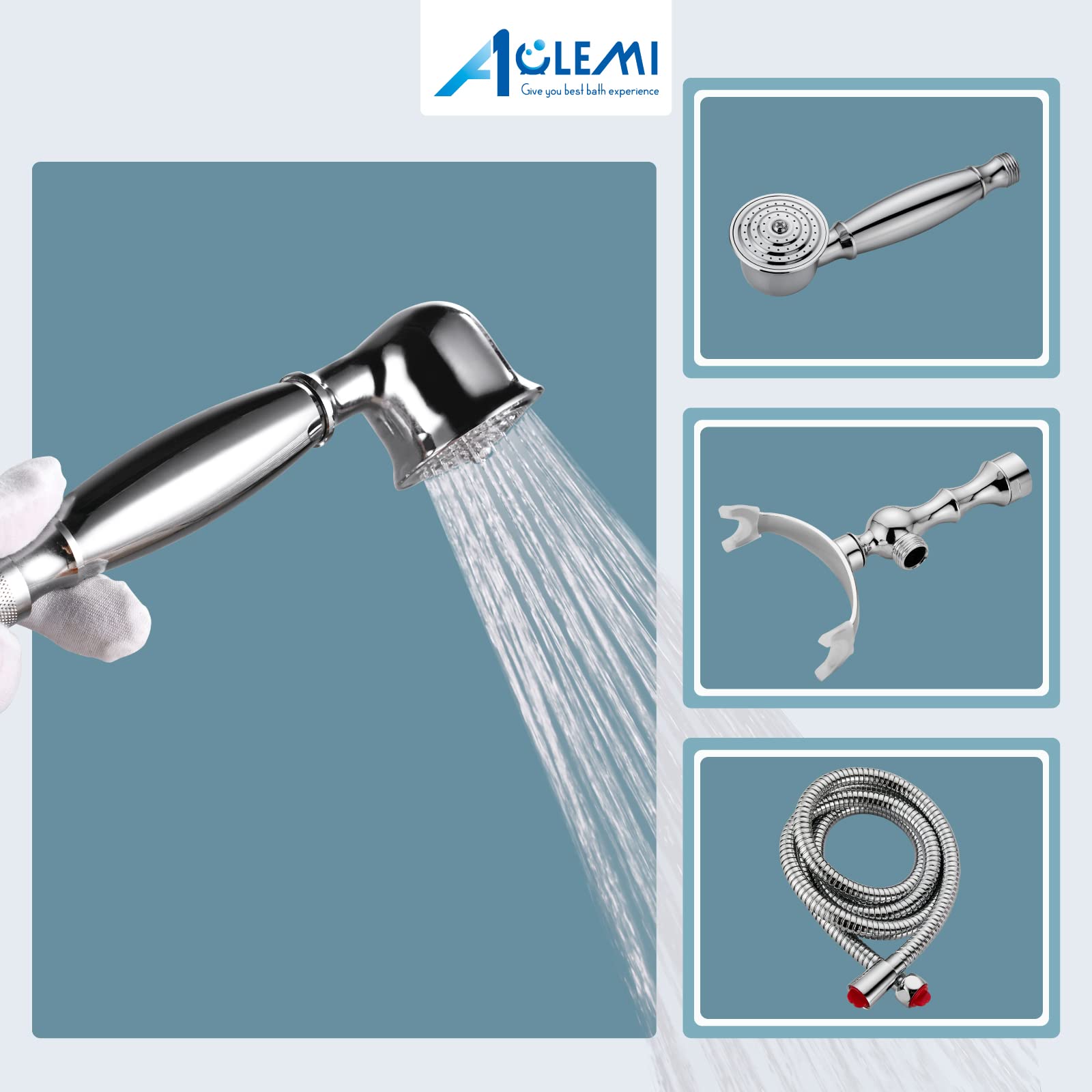 Aolemi Polished Chrome Retrofit Shower System - Matching Bathtub Faucet with Handheld Sprayer, Wall Mount Showerhead - Perfect for Bathroom Renovation & Modern Home Upgrade