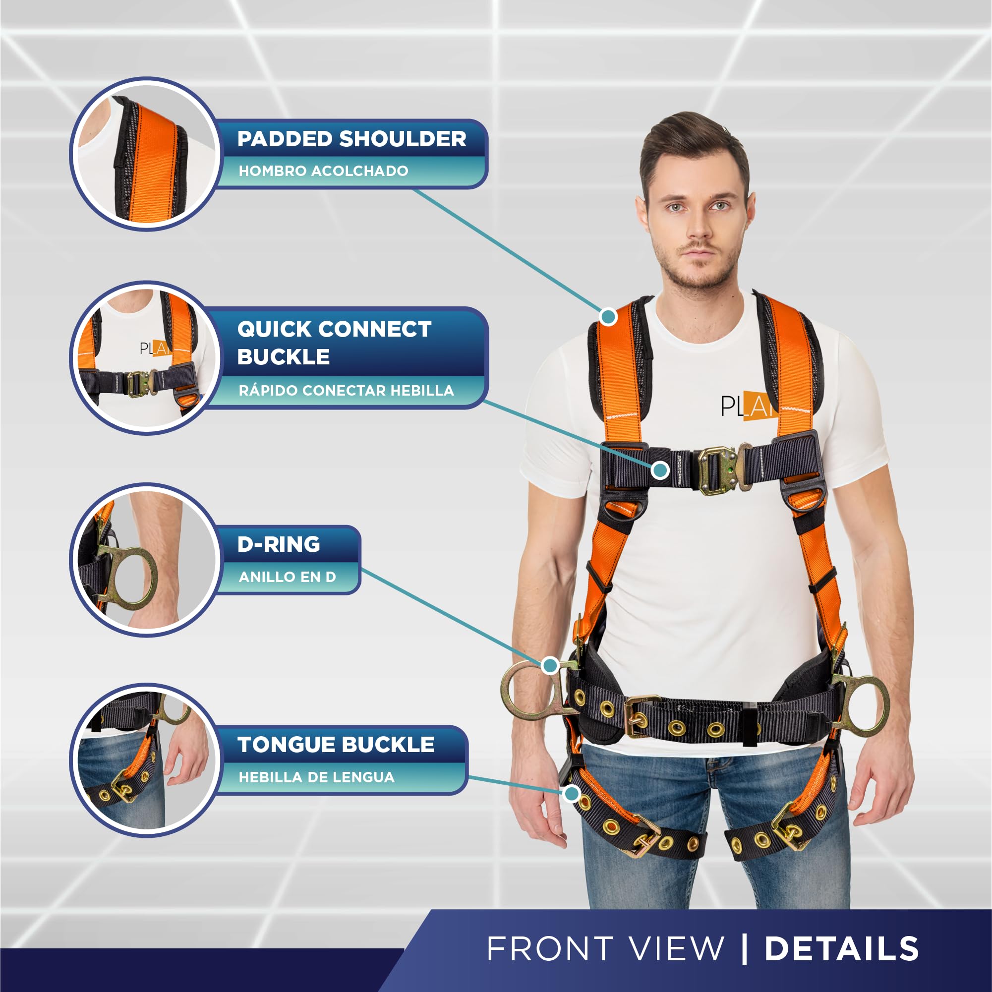**Palmer Safety Hammerhead 5-Point OSHA-Compliant Fall Protection Harness with Back Padding – Heavy Duty Full Body Safety Harness for Construction, Roofing & Industrial Work | Adjustable QCB Chest Buckle & Tongue Buckle Leg Straps | Ideal for Roofers, Electricians & Warehouse Workers – Perfect for High-Risk Work Environments**