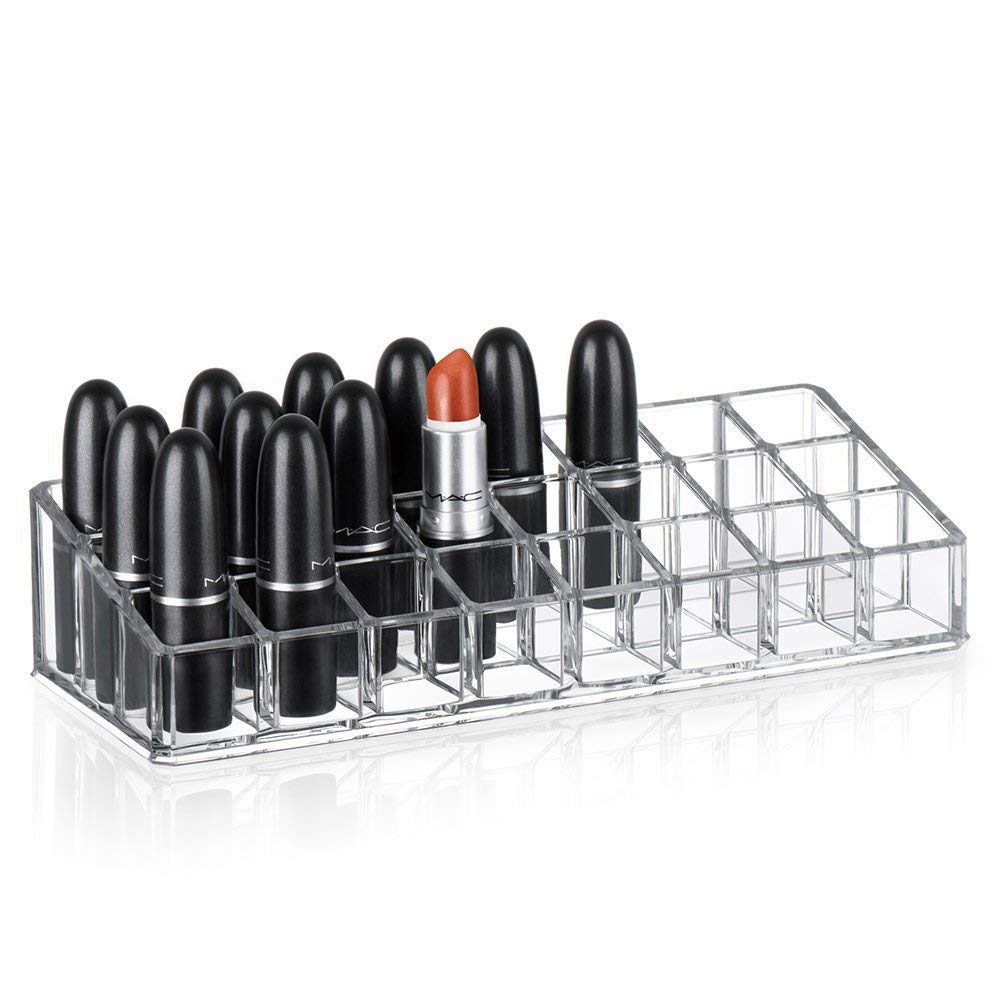 ROSLYN® 24 Grid Clear Acrylic Makeup Organizer for Lipstick, Foundation, Nail Polish, Eyeliner & Makeup Brushes | Perfect for Vanity, Bathroom & Travel Cosmetic Storage