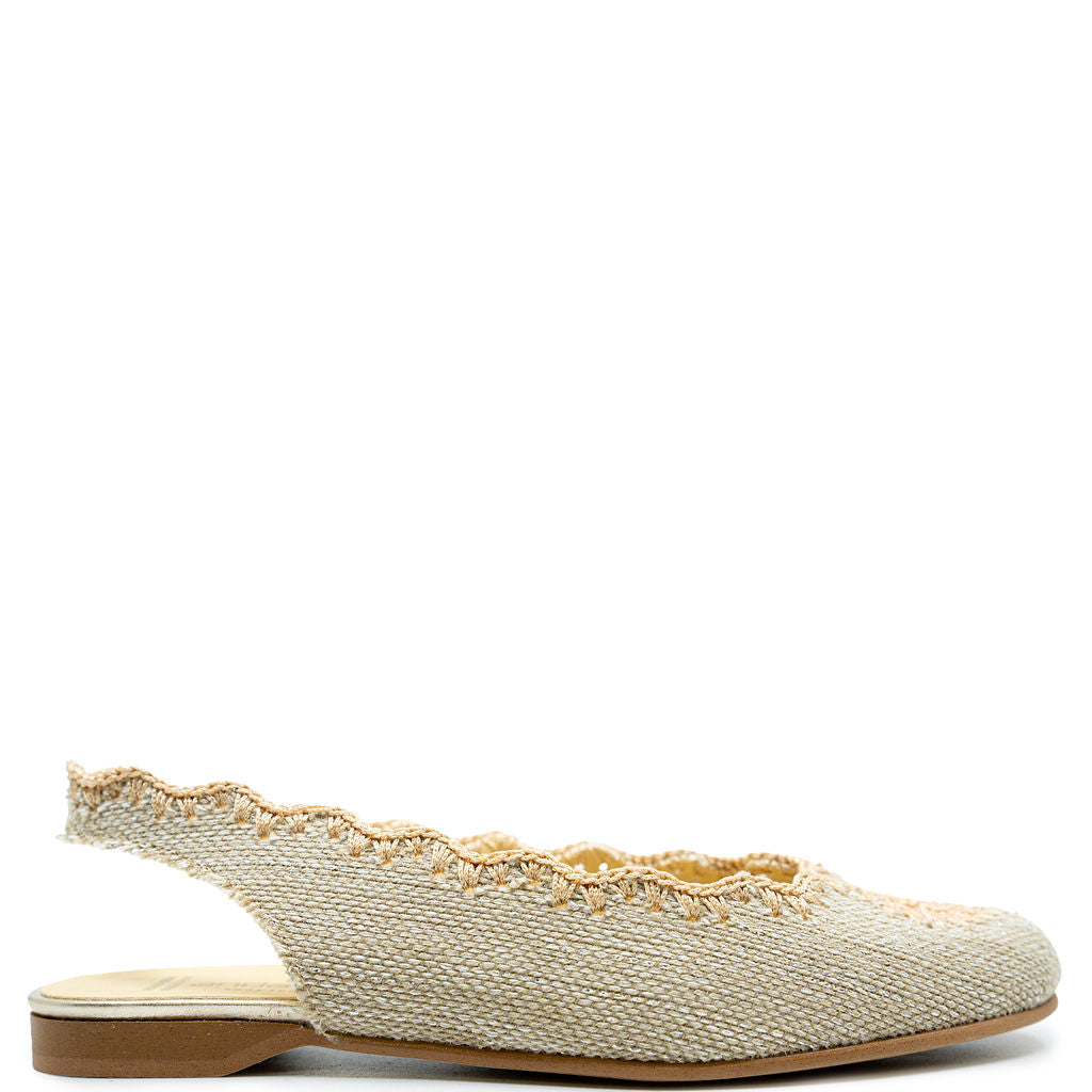 Andanines Gold Linen Heart Crochet Slingback Sandals - Elegant Summer Beach Wedding Shoes for Women | Perfect for Boho Chic Outfits, Date Nights and Vacation Wear