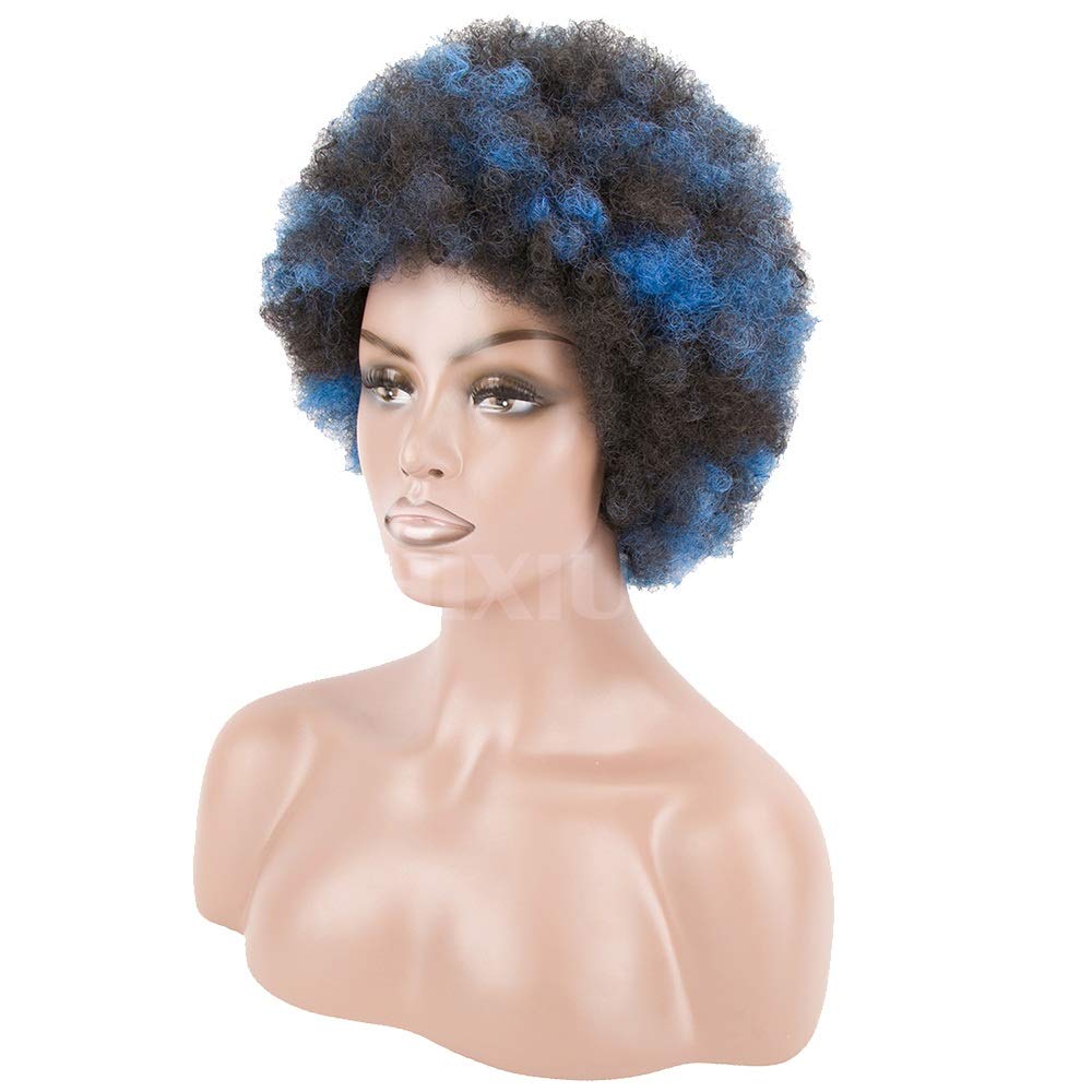 Short Curly Synthetic Wig for Women - Christmas Cosplay Fashion with Free Elastic Cap - 7 Inches Length - Black & Blue Colors - Perfect for Parties, Costumes & Daily Wear