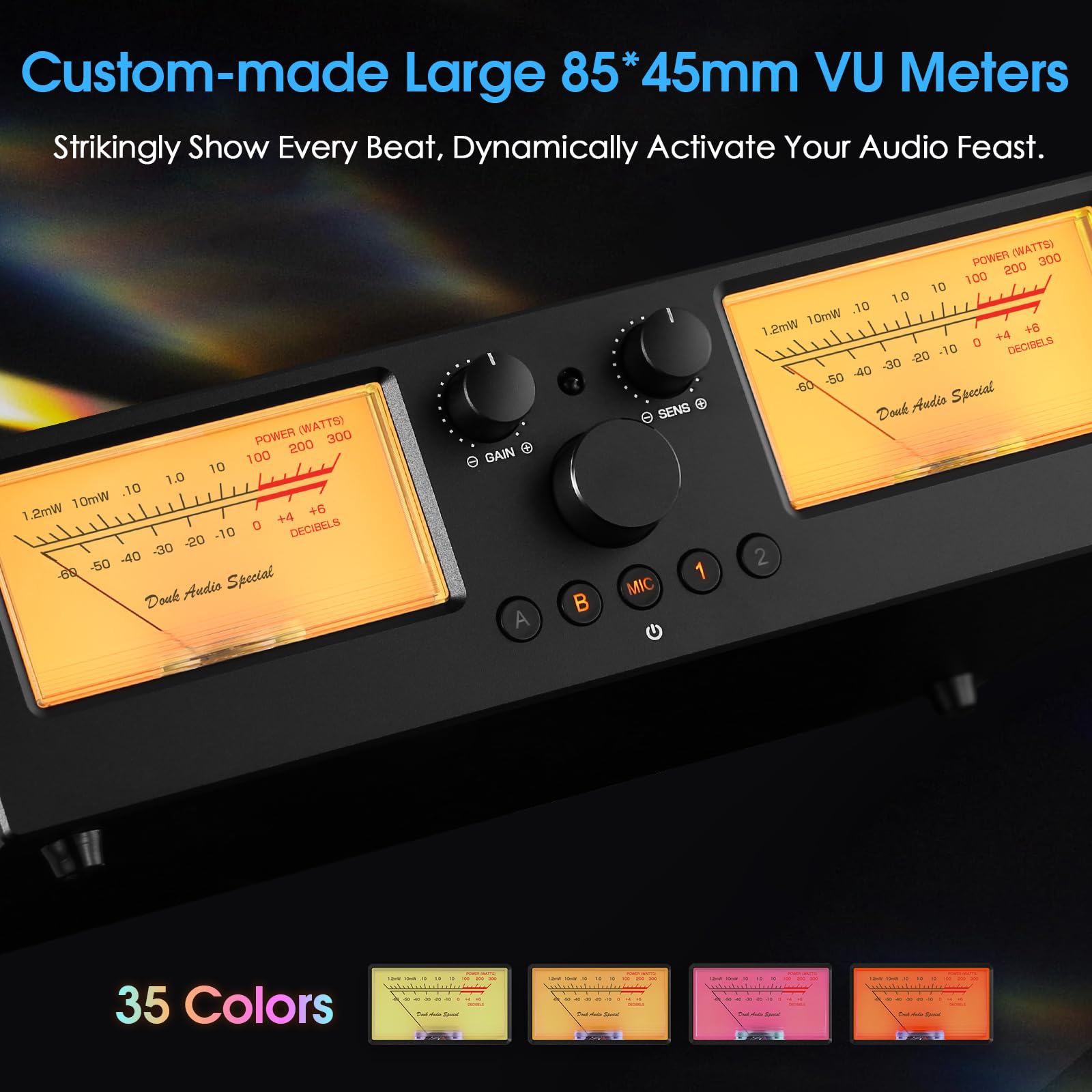 Douk Audio VU3 PRO Dual Analog VU Meter & 2-Way Amplifier Switch - 2-IN-2-OUT Speaker Selector with DB Panel Display for Home Stereo & Professional Audio Systems