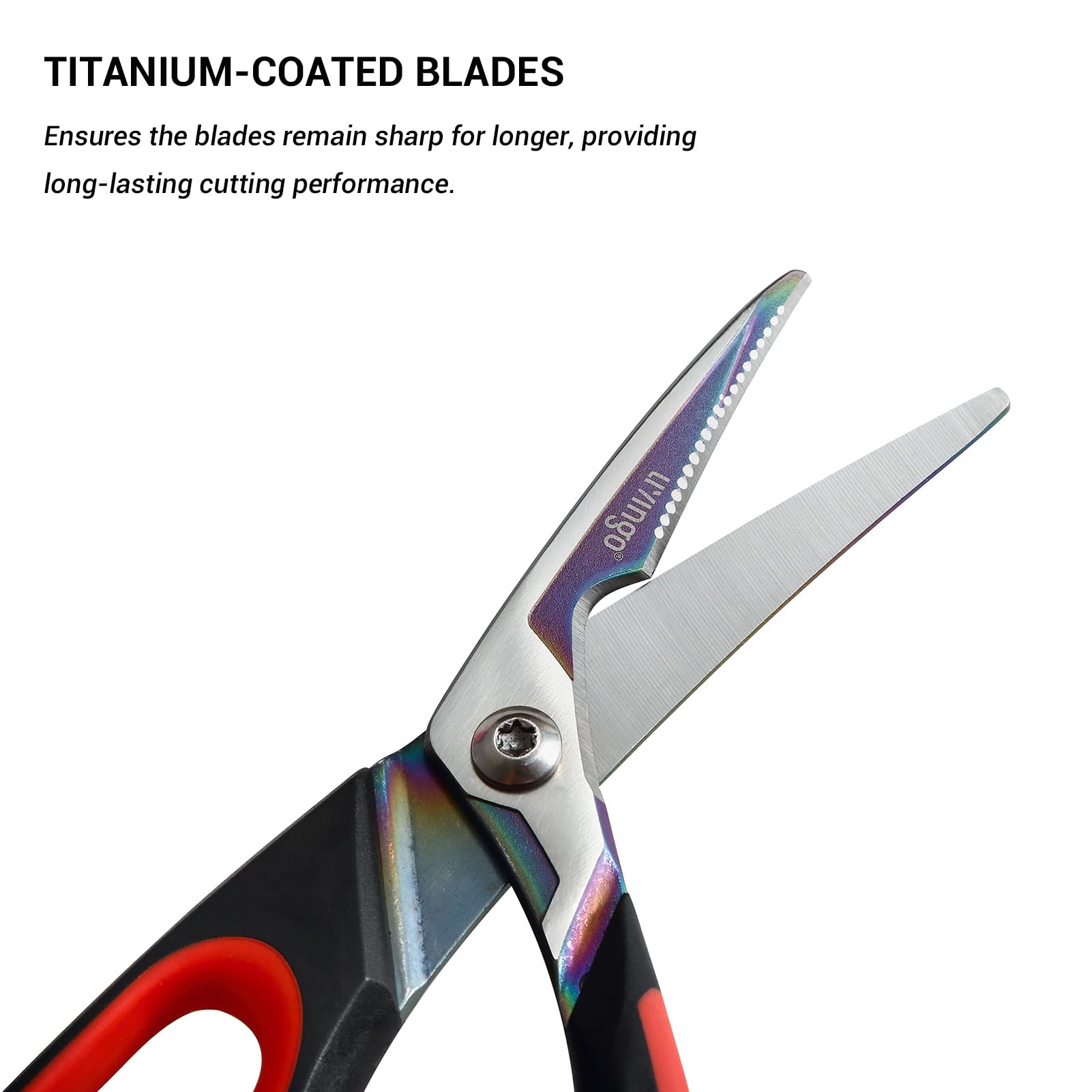 LIVINGO Heavy Duty Kitchen Scissors - Titanium Coated Sharp Poultry Shears for Cutting Chicken Bones, Meat, Vegetables | Multipurpose Food Scissors with Comfortable Grip & Safety Lock (9.5 Inch) | Perfect for Meal Prep, Butchering, and Home Cooking