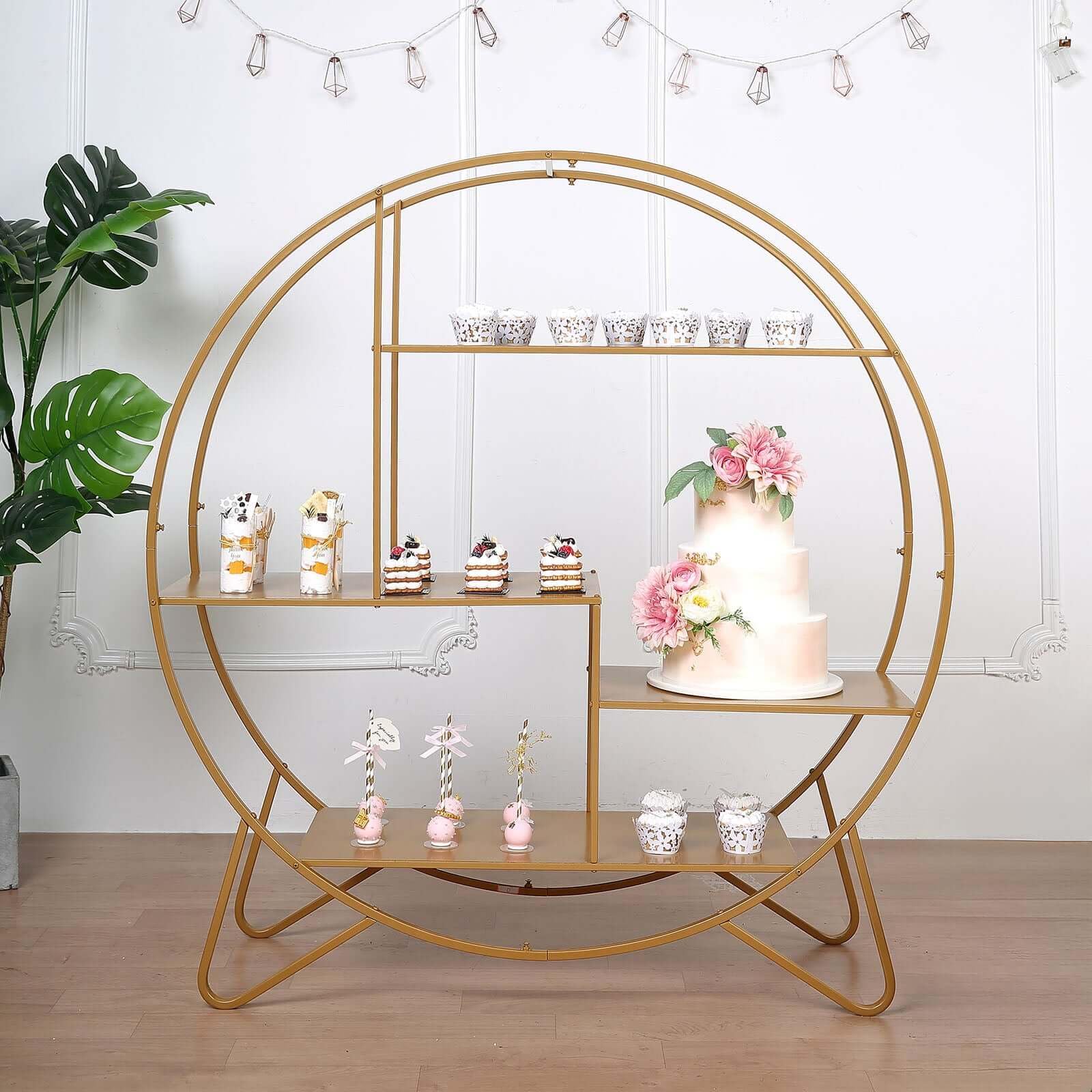 Efavormart 4ft Large Gold Metal Round Cake Stand - Elegant Dessert Display, Wedding Arch Backdrop, Balloon Rack & Modern Bookcase - Perfect for Wedding Receptions, Birthday Parties & Home Decor