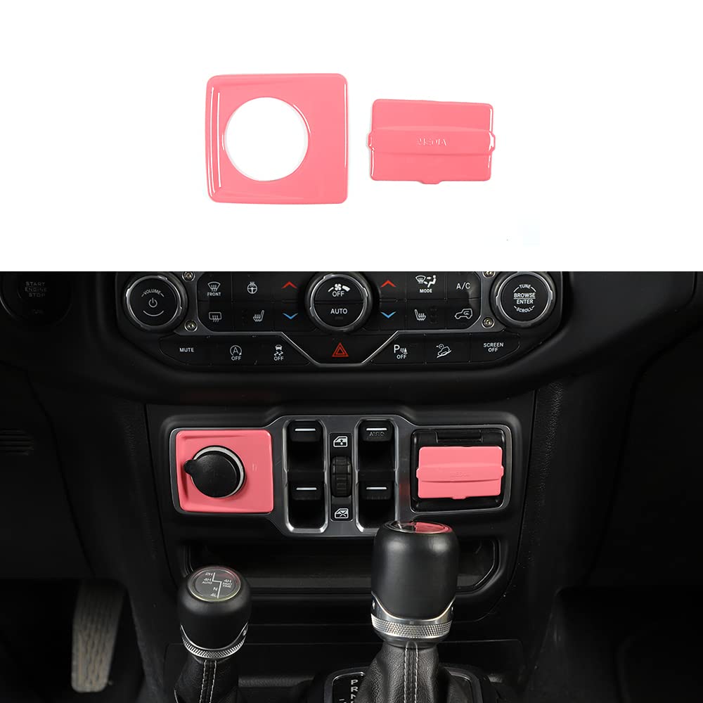Pink Interior Accessories Cigarette Lighter & USB Socket Panel Cover Frame Trim for Jeep Wrangler JL & Gladiator JT 2018+ - Perfect for Car Customization & Off-Road Adventures