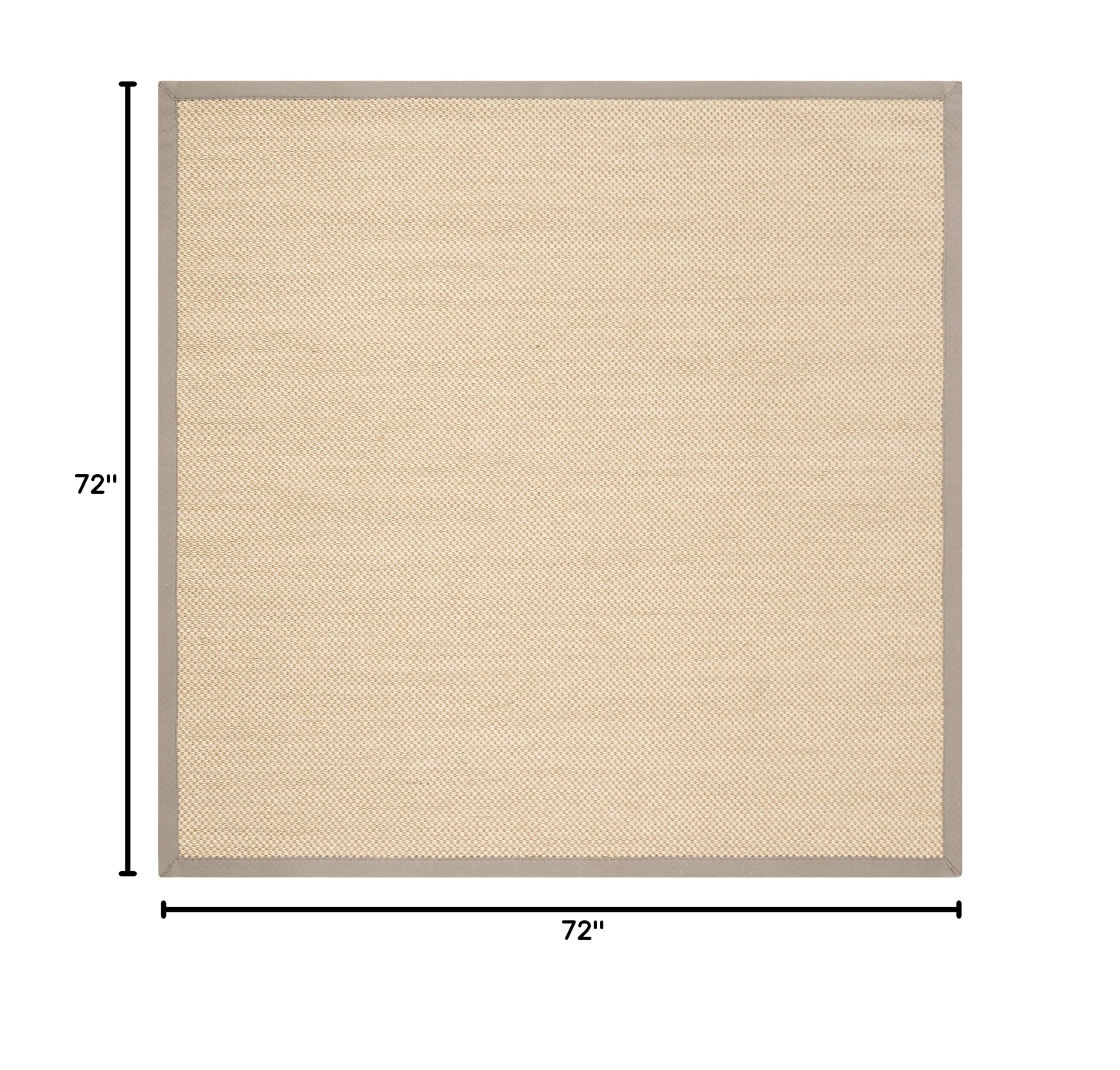 SAFAVIEH Natural Fiber Collection 6'x6' Square Maize & Grey NF141G Border Sisal Jute Area Rug - Perfect for Living Room, Bedroom, or Office Decor