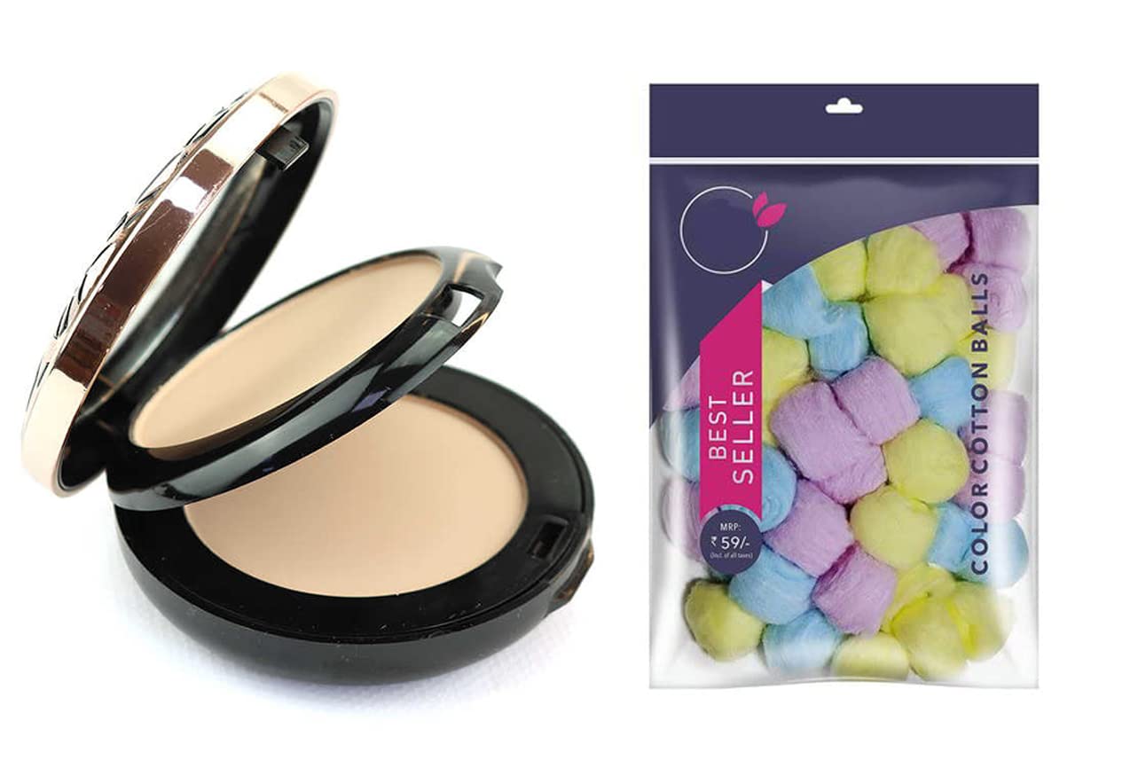 Calitate24 2-in-1 Compact Powder Set - Oil Control & Clear Complexion Face Powder for All Skin Types | Includes 50 Cotton Balls | Perfect for Touch-Ups, Travel & Everyday Makeup Routine