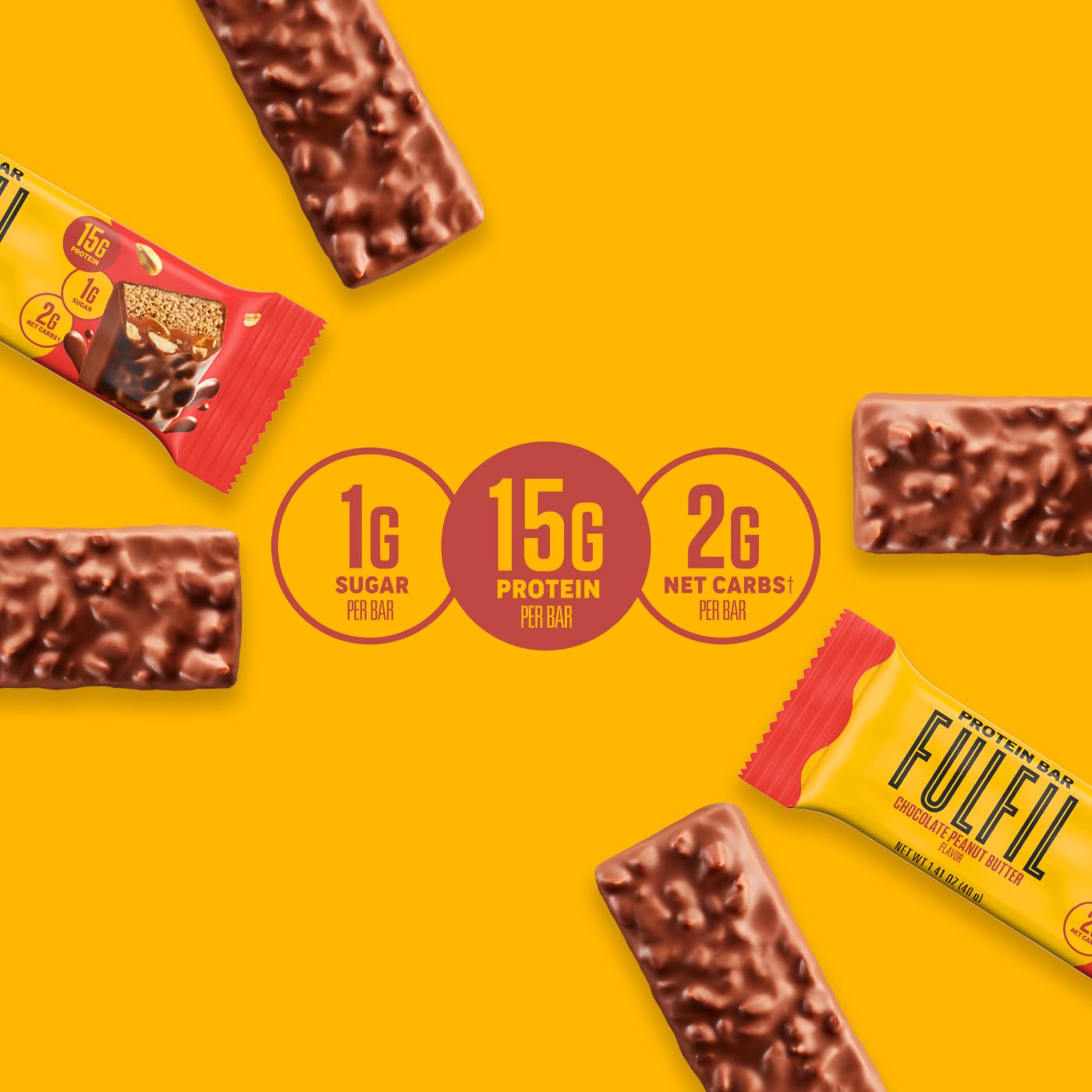 FULFIL High Protein Snack Bars - Chocolate Peanut Butter Flavor, 15g Protein per Bar, Gluten Free, Keto Friendly (Pack of 12) | Perfect for Workout Recovery, Office Snacks & Healthy On-the-Go Nutrition