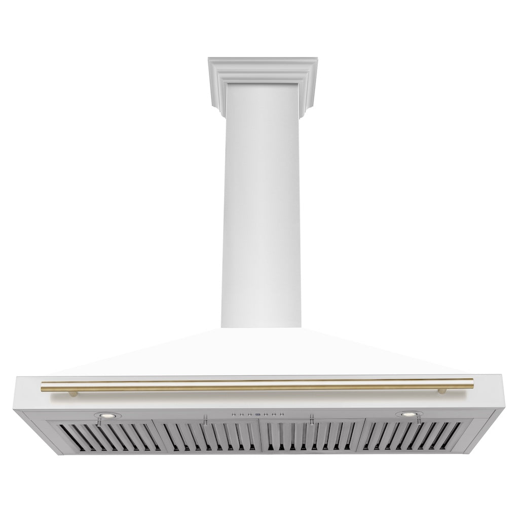 ZLINE KB4STZ WM G Autograph Edition Convertible Stainless Steel Range Hood - White Matte Shell with Polished Gold Accents - Professional Kitchen Ventilation for Modern Homes