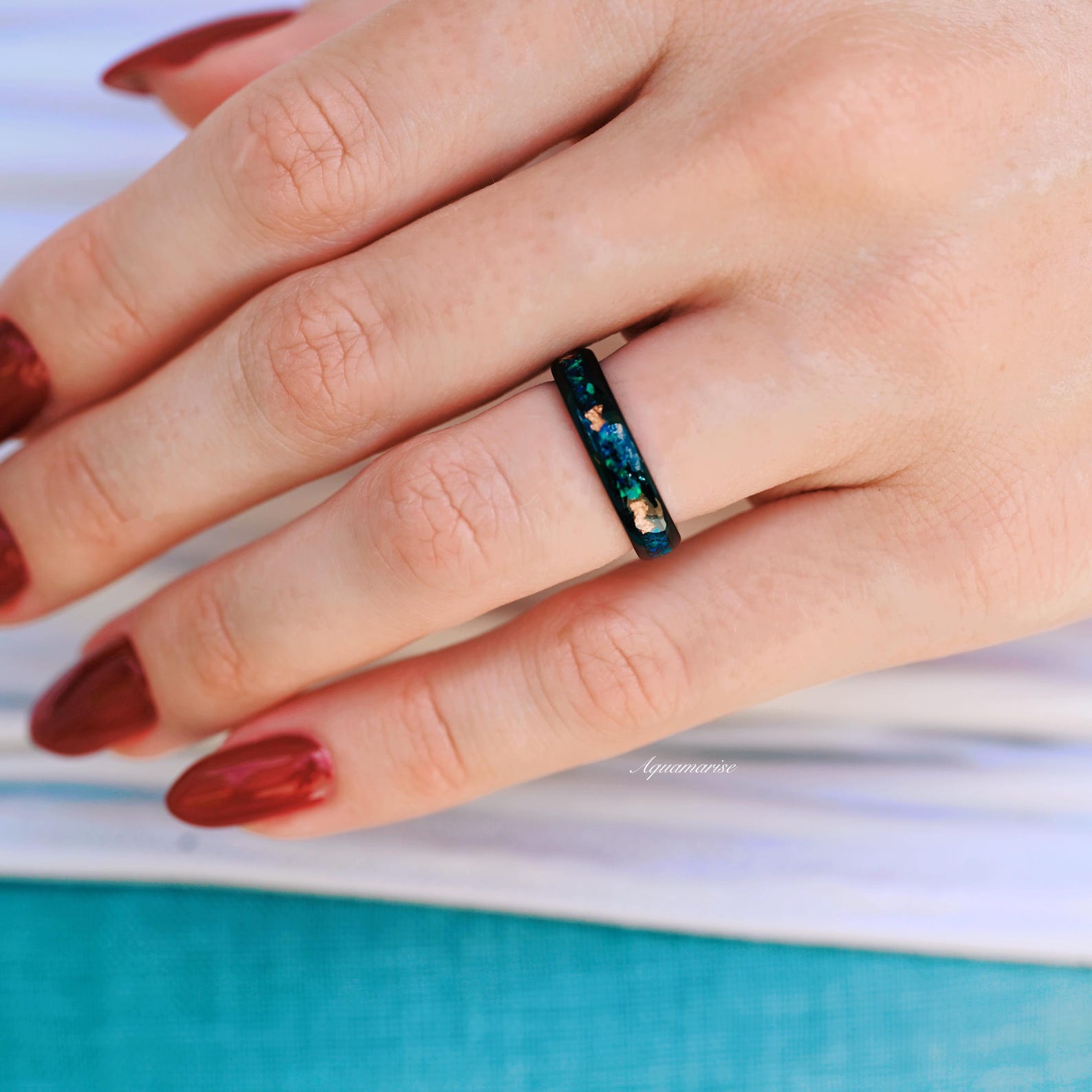 Peacock Fire Opal Wedding Band - 4MM His & Hers Black Tungsten Wedding Rings for Couples - Perfect for Anniversaries, Engagements, and Special Occasions