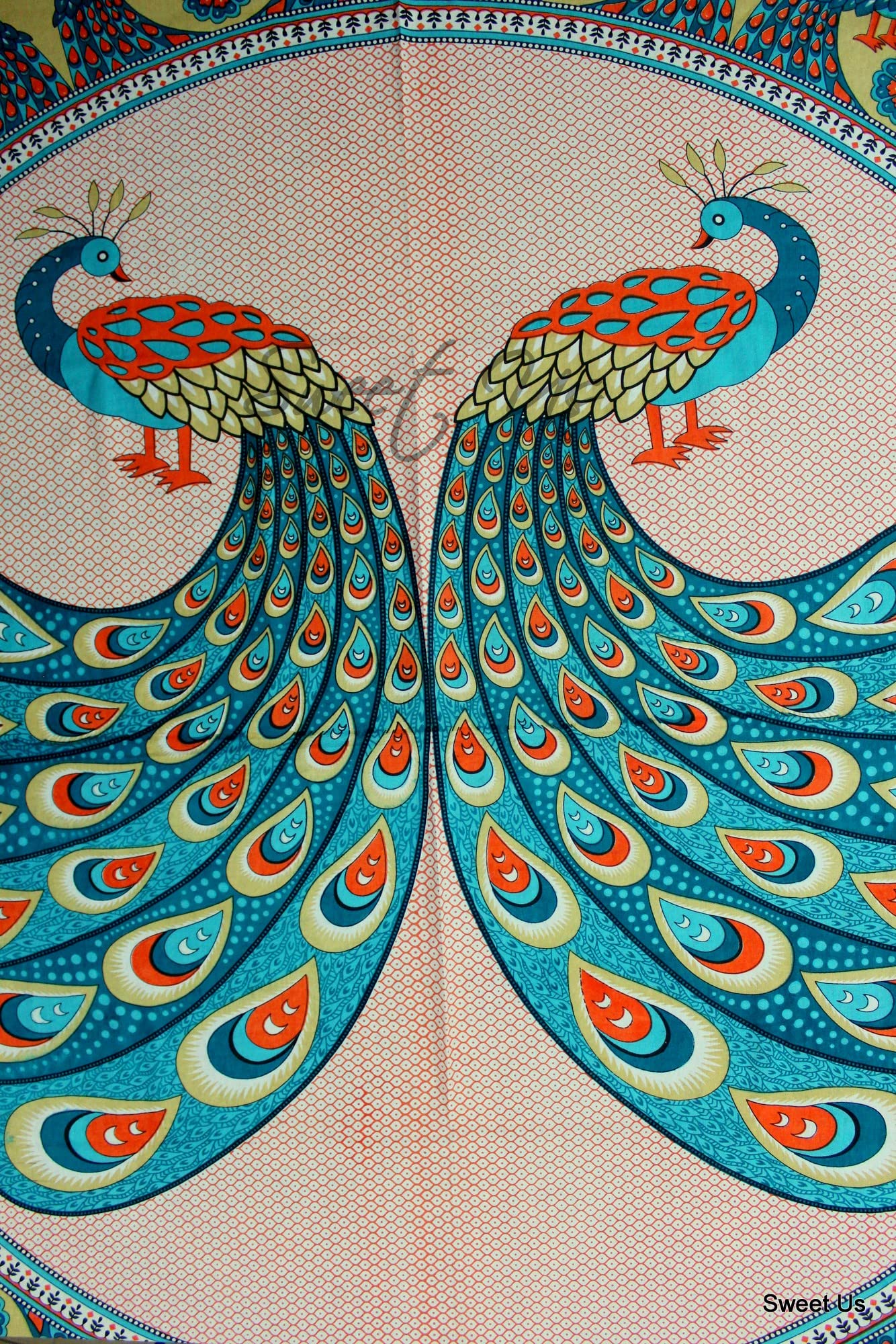 Floral Peacock Tablecloth Set - 88x100 Inch Cotton Rectangular Table Cover with Matching Napkins, Turquoise Gold Orange Kitchen & Dining Table Linen for Indoor Outdoor Use - Perfect for Dinner Parties, Weddings, and Outdoor Gatherings