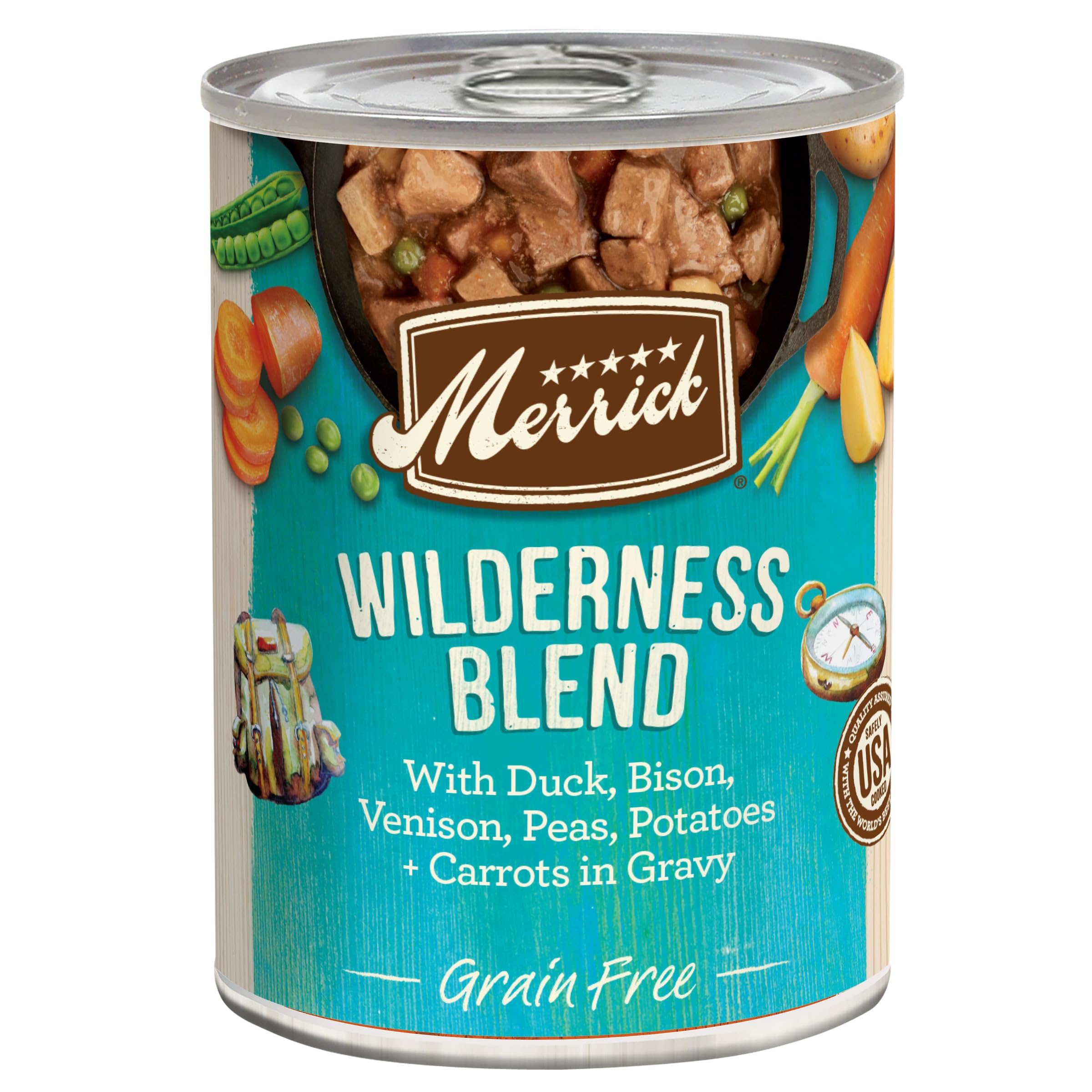 Premium Grain-Free Wet Dog Food by Merrick - Wilderness Blend Recipe, Soft & Wholesome Canned Adult Dog Food (12 Pack, 12.7oz) - Ideal for Active Dogs, Training Treats & Meal Toppers