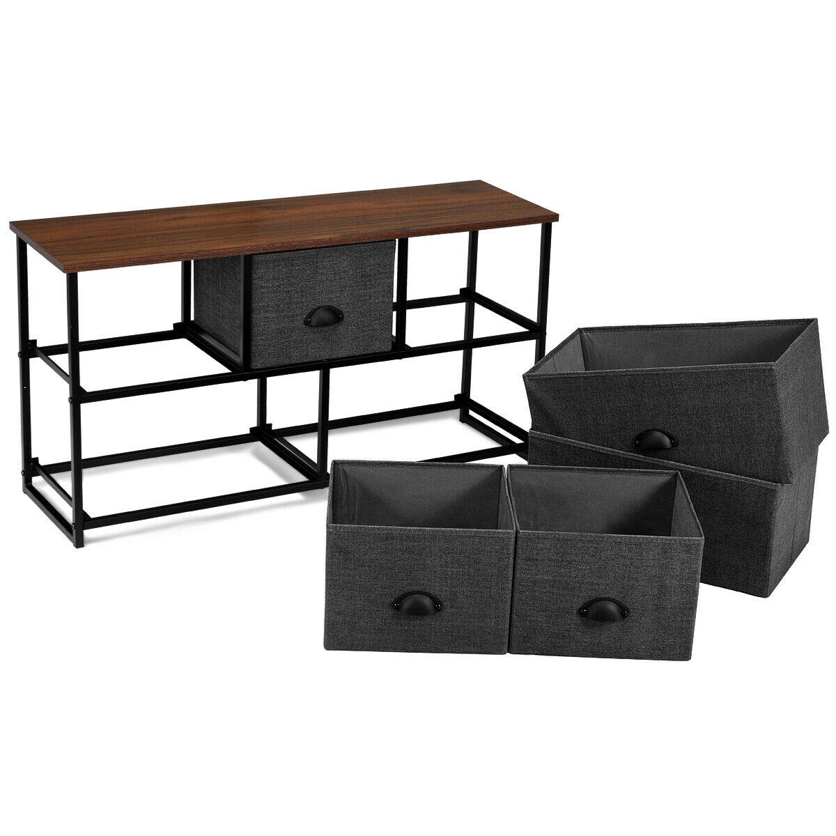 5-Tier Black Non-Woven Fabric Dresser Storage Organizer with Removable Folding Drawers & Steel Frame - Perfect for Clothes, Linens, Workout Gear, Leggings, Yoga Pants & Blankets - Ideal for Bedroom, Closet, Nursery and Dorm Organization