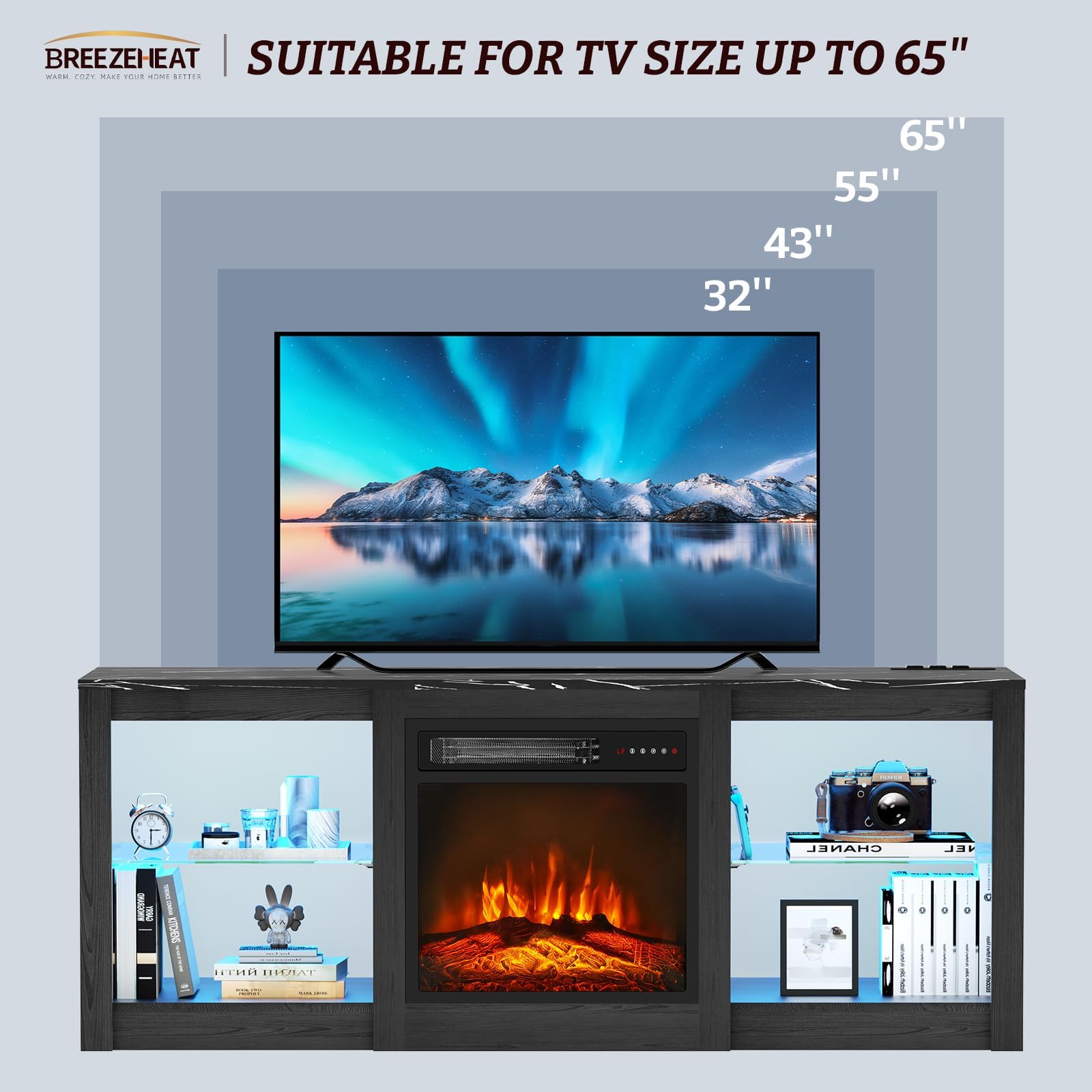 BREEZEHEAT 58 Inch TV Stand with 18