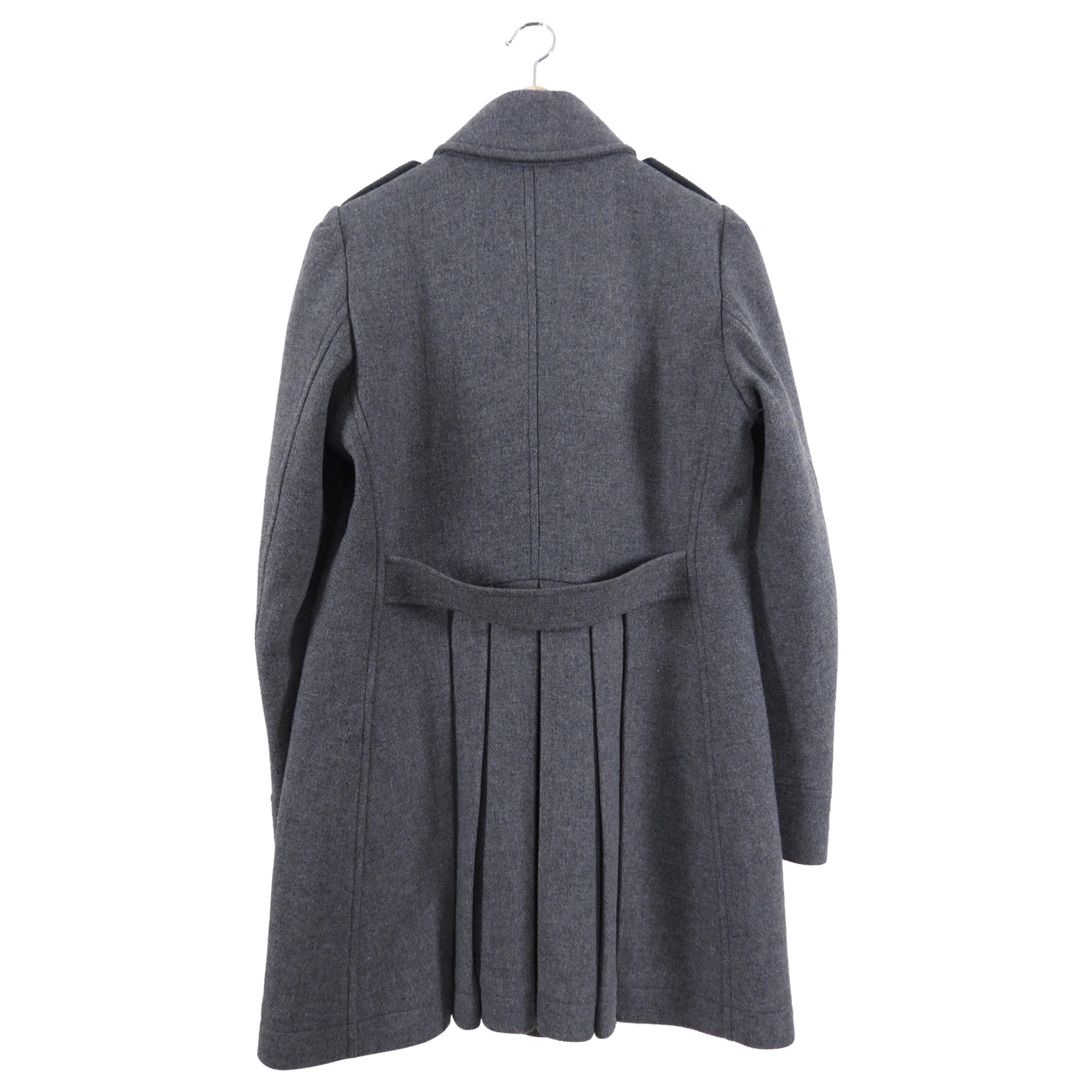 Burberry Brit Grey Wool Double Row Button Coat - Size IT42 / US 6 - Classic Trench Coat for Women, Perfect for Office Wear and Formal Occasions