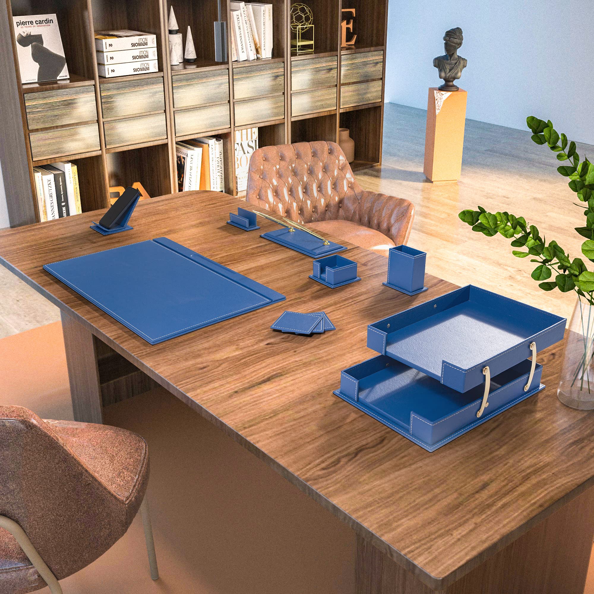 Premium MOOGCO Bonded Leather Desk Pad Set - Luxurious Office Desk Organizer with Pen Holder & Accessory Tray | Perfect for Home Office, Executive Desks & Workspace Organization
