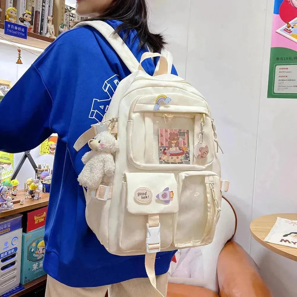 Cute Transparent Bear Backpack for School, Travel & Cosplay - Kawaii Animal Print Rucksack for Girls & Teens