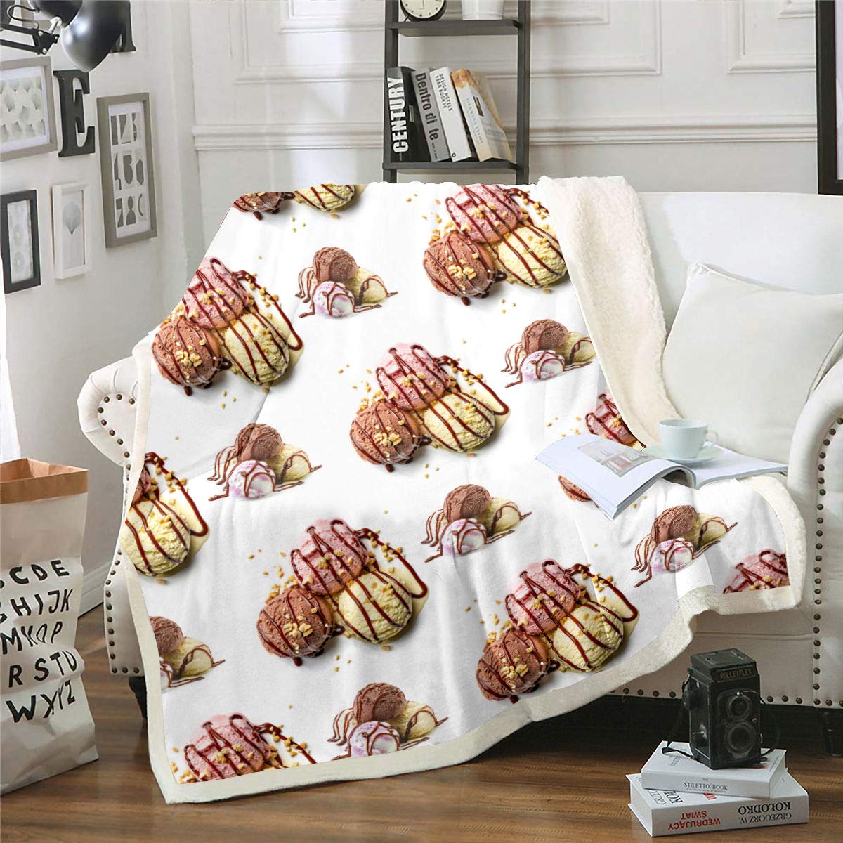 Chocolate Sprinkle Ice Cream Ball Sherpa Fleece Blanket - Soft Lightweight Throw for Bedroom, Couch & Baby - 30