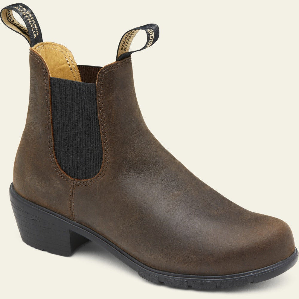Blundstone Women's 1673 Heeled Chelsea Boots - Antique Brown Leather Ankle Boots for Work, Casual & Outdoor Wear