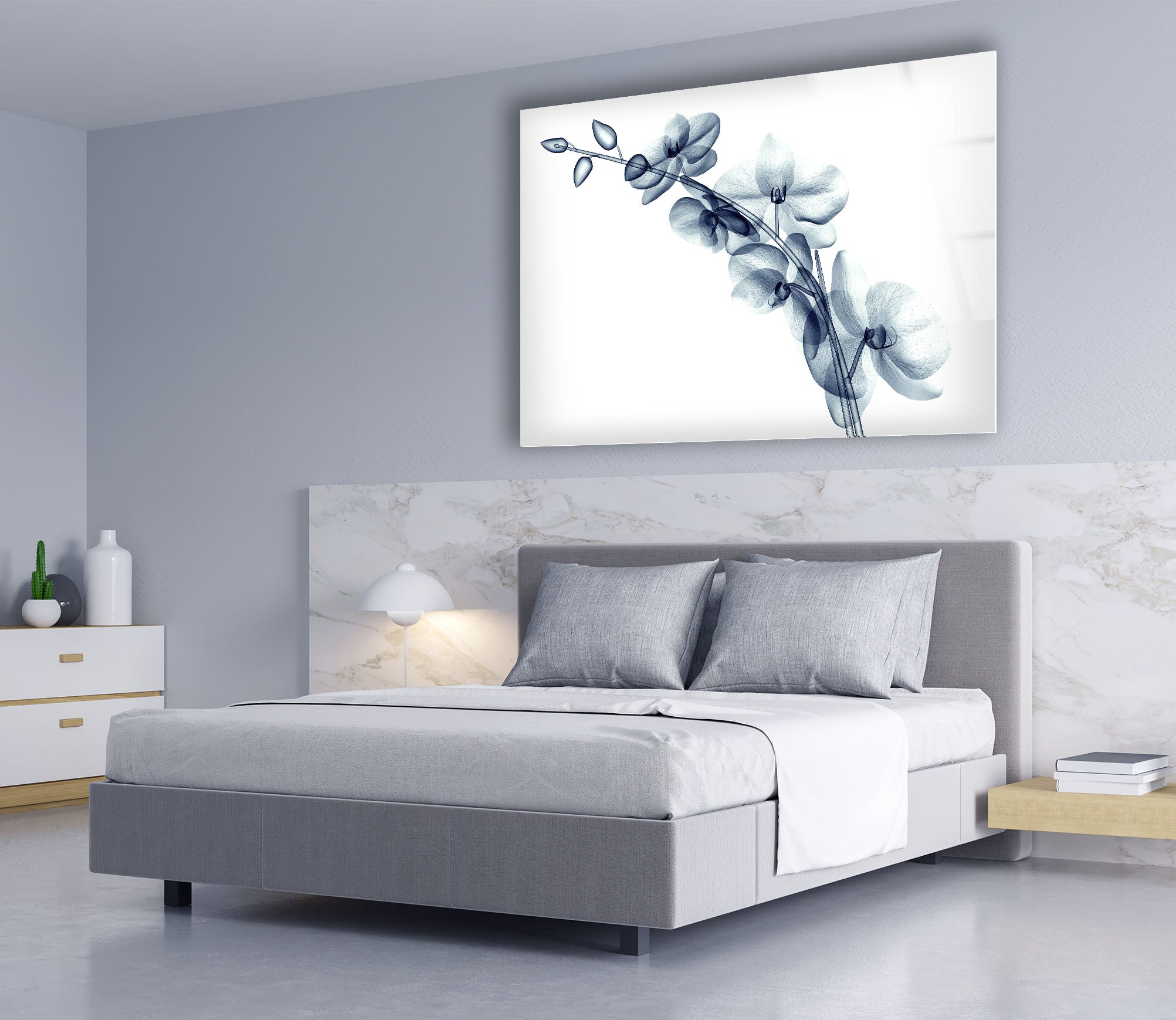 Blue Orchid Wall Art - Elegant Transparent Floral Glass Decor for Living Room, Bedroom & Office | Modern Home Decoration Gift Idea