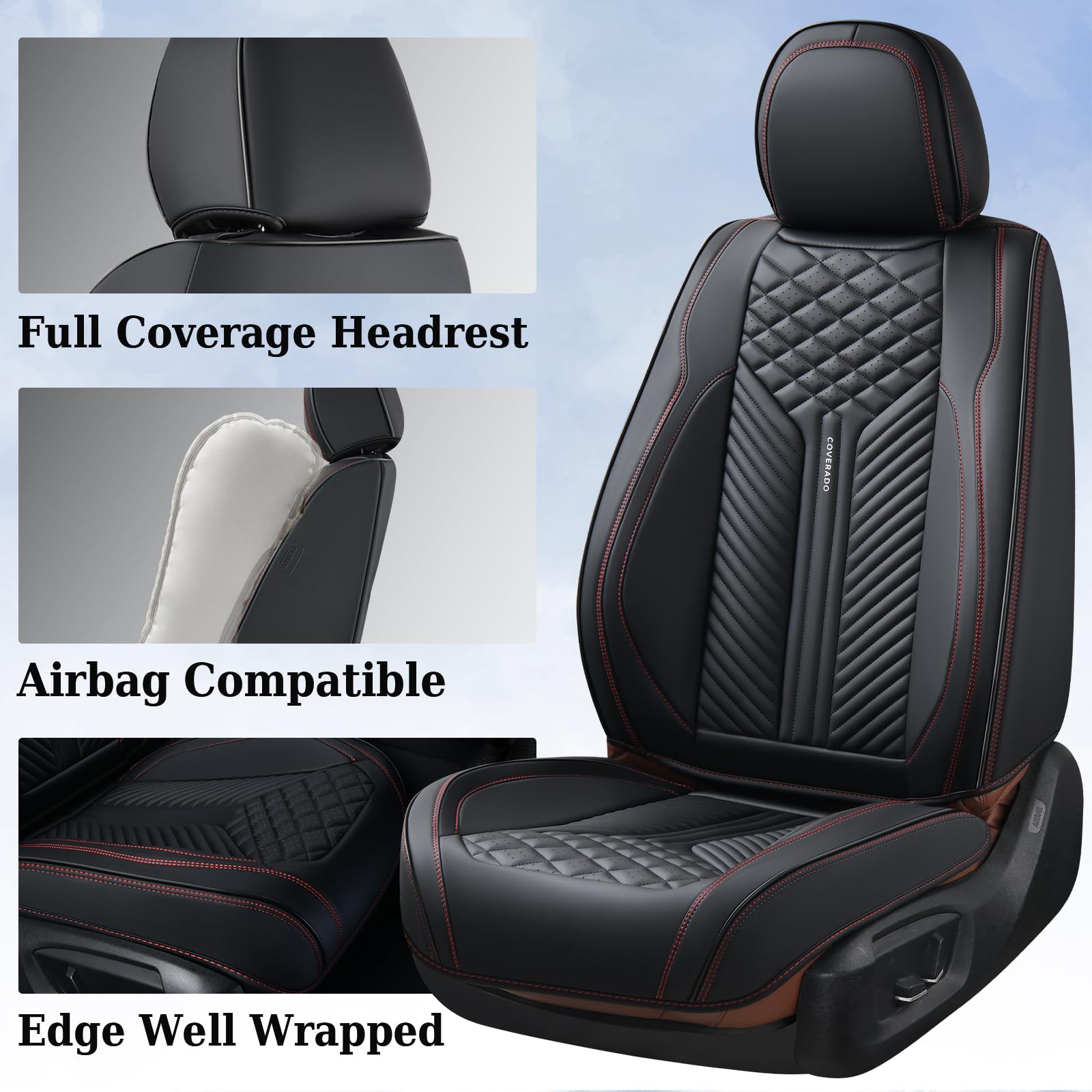 Premium Waterproof Car Seat Covers 2-Pack - Luxury Leather Front & Rear Seat Protectors for Most Vehicles (Black) | Durable Auto Seat Cushions for Daily Commute, Road Trips & Family Protection