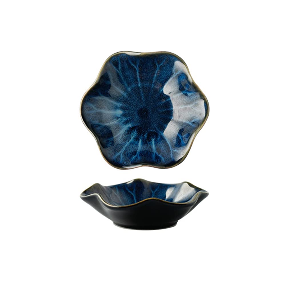 Japanese Ceramic Lotus Sauce Dish - Small Dipping Bowl for Sushi, Appetizers & Snacks - Elegant Asian Style Serving Saucer - Perfect for Sushi Restaurants, Home Dining & Party Plating (1 Piece)