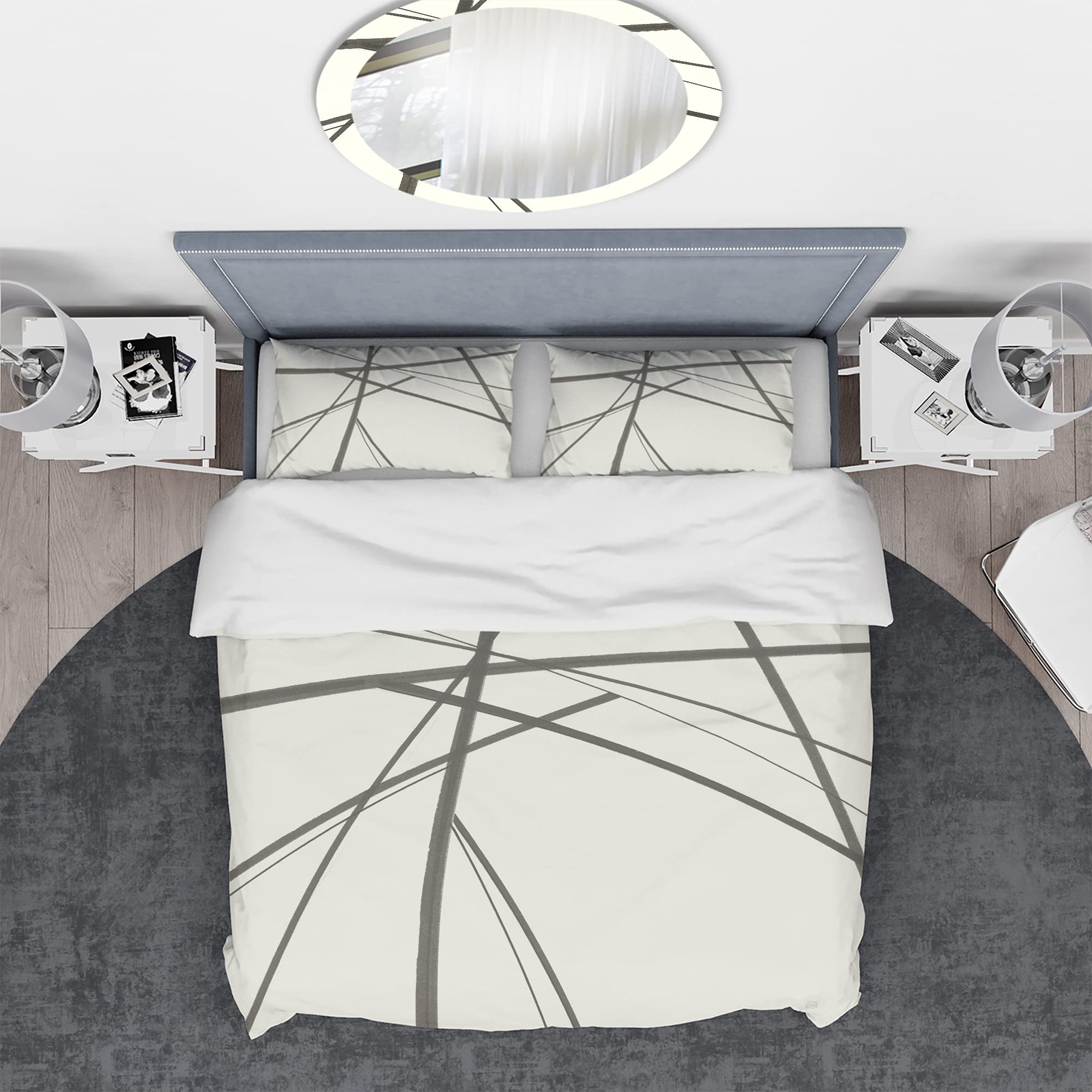 DesignQ Minimalist Black and White Mid-Century Modern Duvet Cover Set - Queen Size 3-Piece Abstract Bedding | All Season Comfort for Contemporary Bedrooms & Guest Rooms
