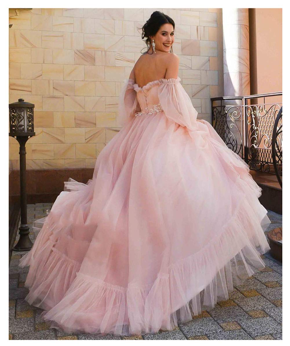 Elegant Off-The-Shoulder Long Sleeve Tulle Evening Dress for Women - Perfect for Formal Occasions, Prom, Gala & Wedding Guest Outfits