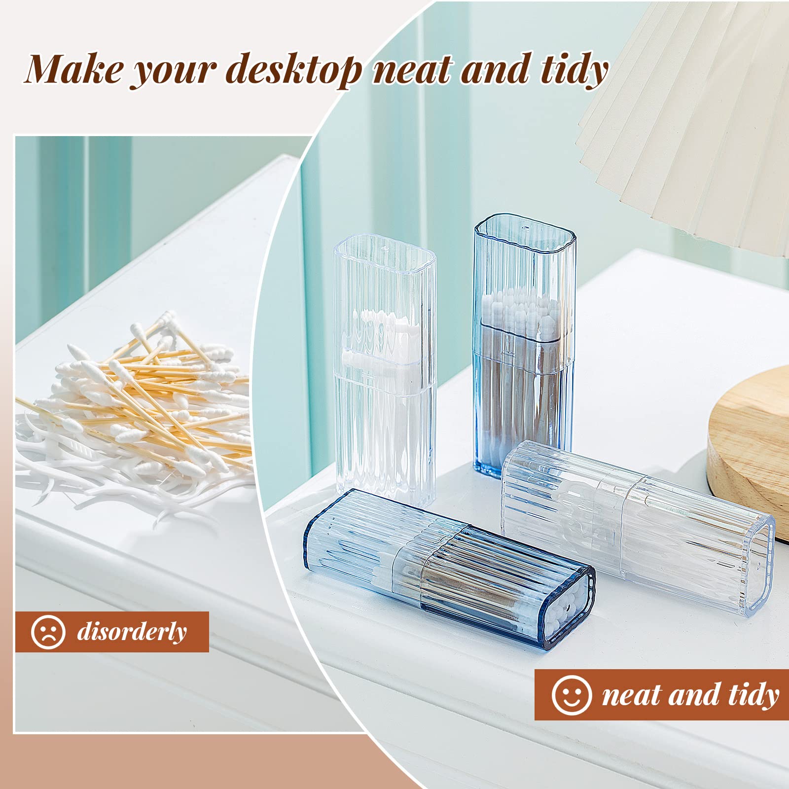 Dandat 8-Piece Clear Travel Storage Case for Dental Supplies - Toothpick Holder, Floss Container, Q-Tip Organizer - Portable Tooth Cleaning Kit for Home, Office & Travel (Blue & White)