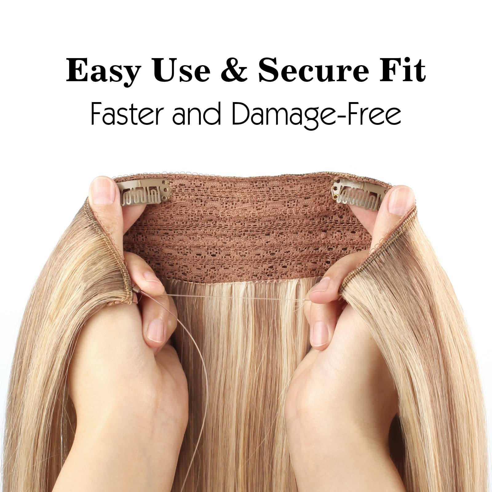 Natural Straight Sassina Invisible Wire Hair Extensions - 14 Inch 90g Real Human Hair with Adjustable Transparent Wire & Secure Clips (#P12/60) | Perfect for Weddings, Parties & Daily Styling