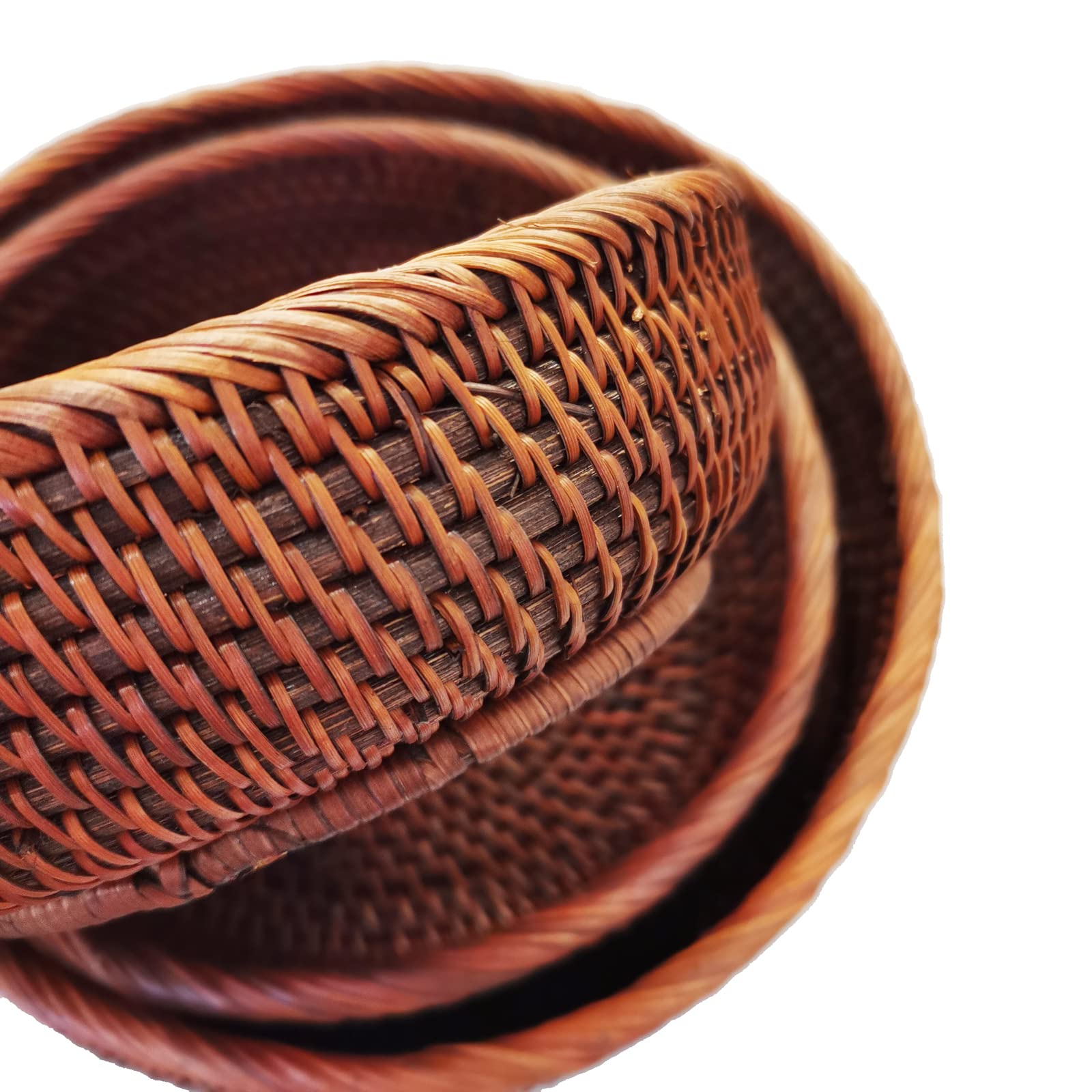 9 Inch Round Rattan Bowl Basket - Handmade Wicker Tray with Scalloped Edge & 3