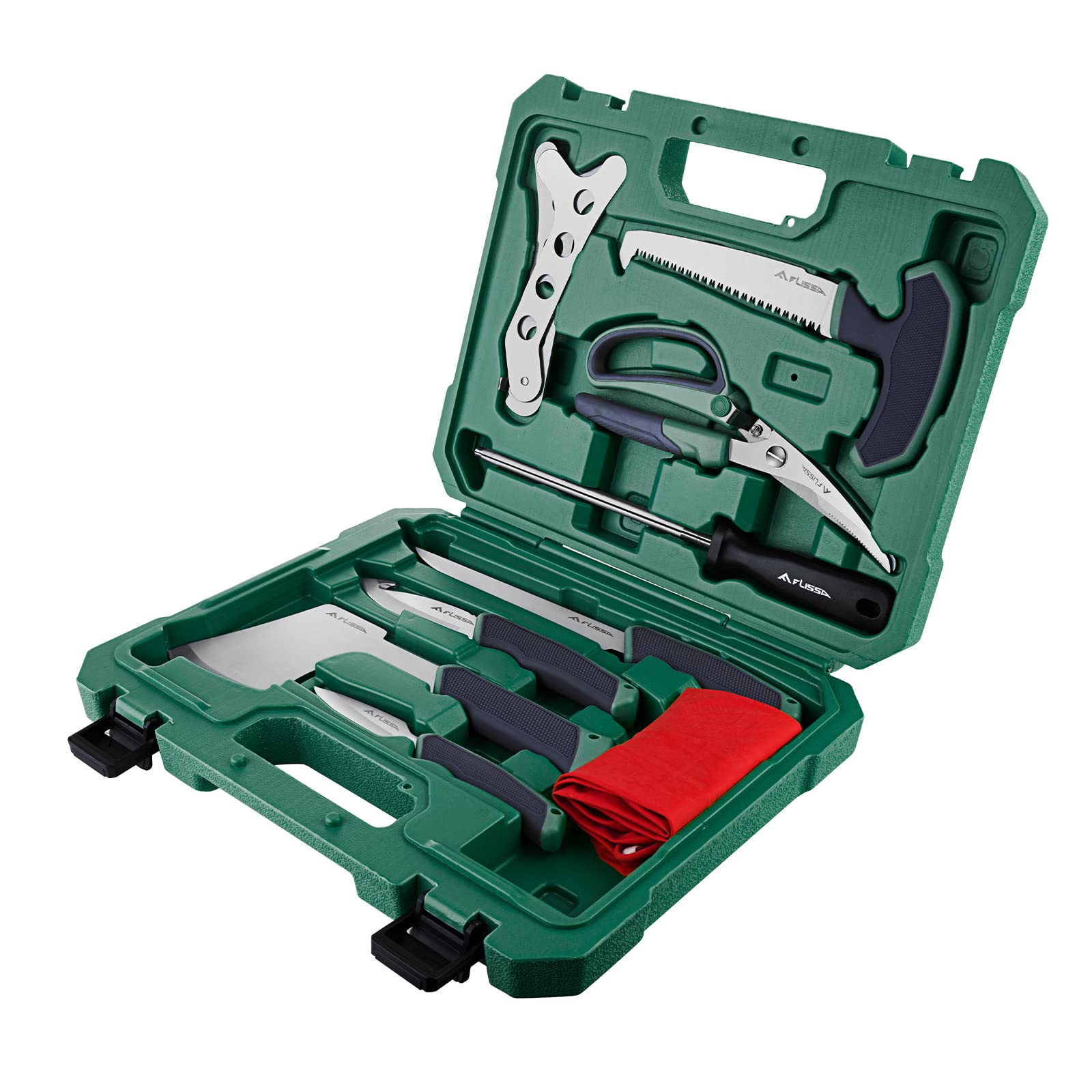 FLISSA 10-Piece Hunting Knife Set with Skinning Knife & Butcher Game Processing Kit | Portable Storage Case for Deer Hunting, Meat Processing, Fishing, Camping & Survival Gear | Perfect for Outdoor Adventures & Field Dressing