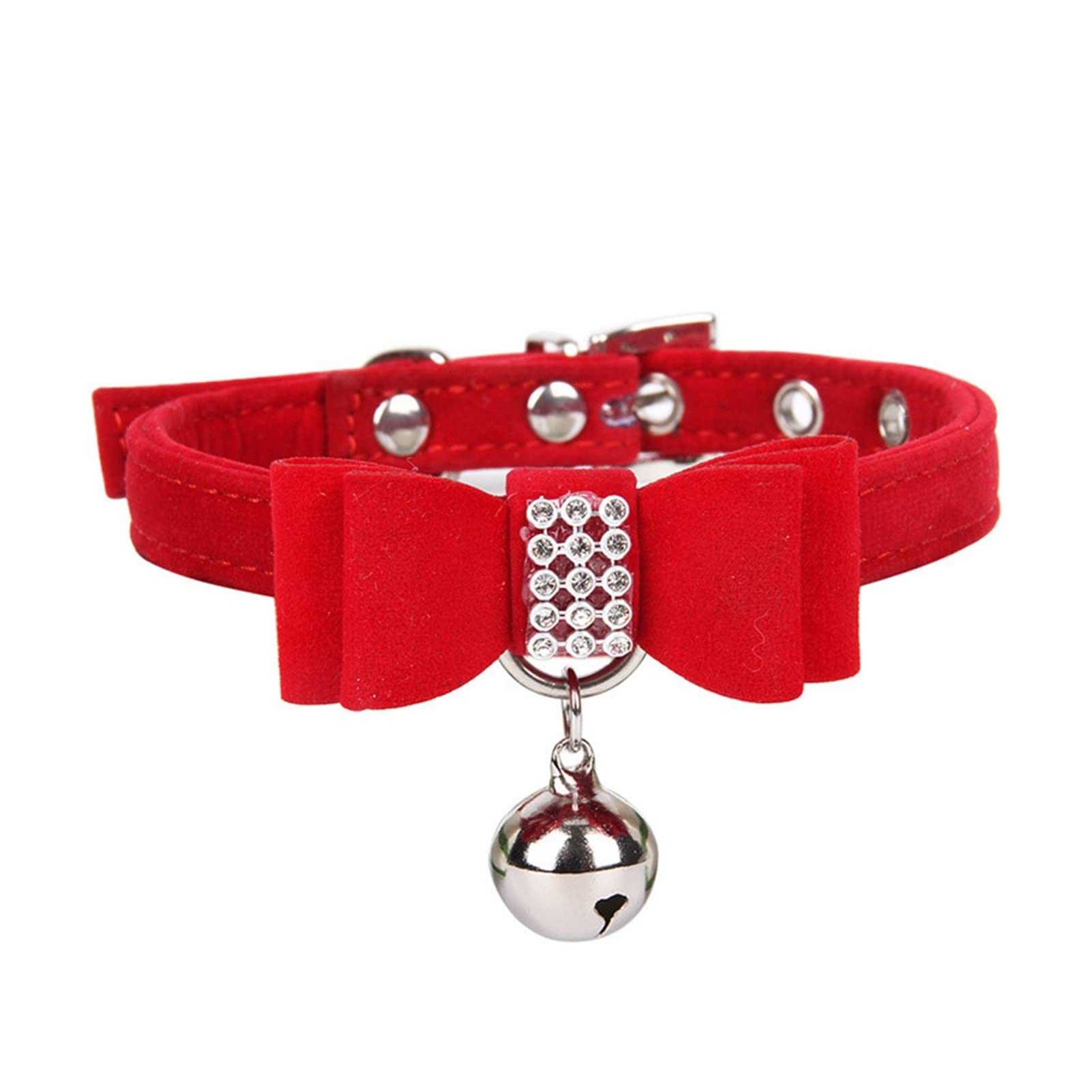 Stylish Velvet Pet Bow Tie Collar with Bell - Elastic & Safe for Dogs & Cats - 4 Colors (Red, Medium) - Perfect for Parties, Photos & Special Occasions