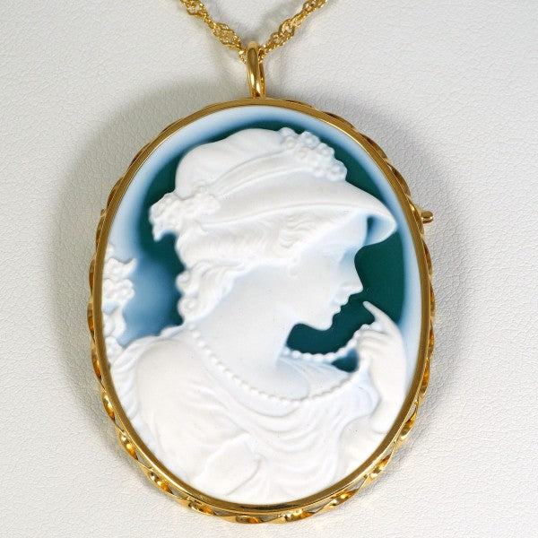 18K Yellow Gold Cameo Necklace & Brooch Set with Certificate - Vintage Jewelry for Women, Elegant Gift for Brides, Anniversaries & Special Occasions