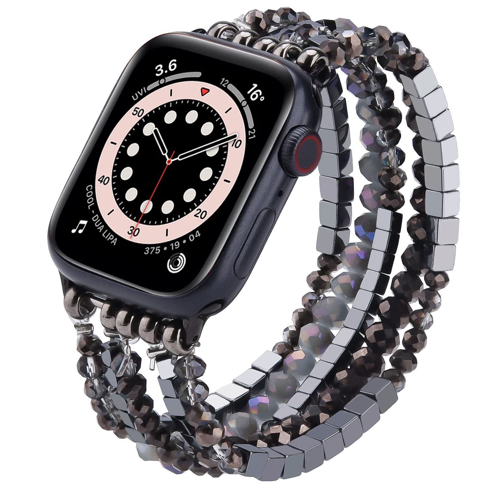 MOFREE Beaded Bracelet Compatible with Apple Watch 40mm/38mm/41mm (Series 1-7 & SE) - Women's Fashion Elastic Stretch Strap Replacement Band (Rose Gold) - Perfect for Workouts, Office & Casual Wear