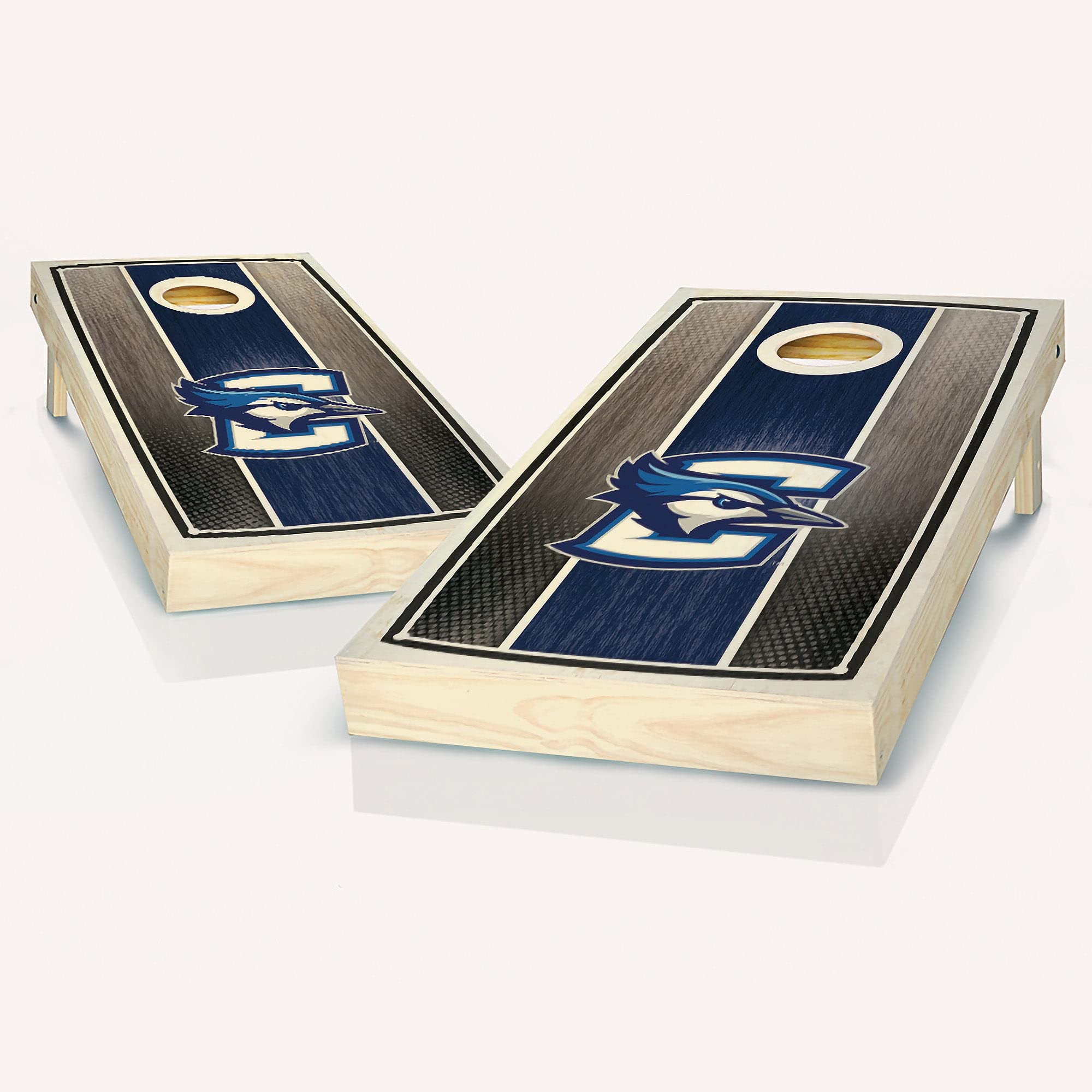 Premium Creighton Stained Striped Cornhole Game Set - 2 Regulation Wooden Boards & 8 All-Weather Bean Bags - Outdoor Lawn Games for Backyard, Tailgating, and Parties