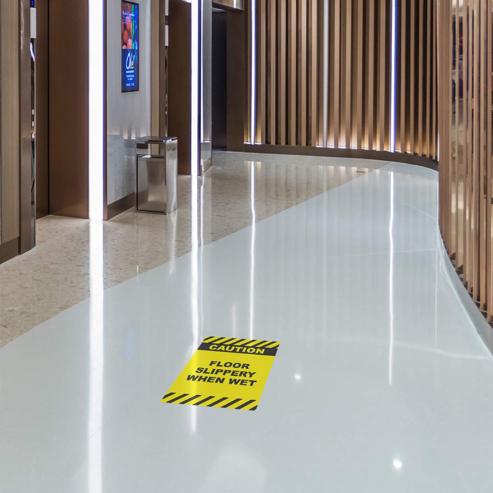Anti-Slip Floor Caution Decals - Yellow Wet Floor Warning Signs, 36 Inch Vertical Safety Stickers for Industrial & Home Use - Perfect for Bathrooms, Kitchens and Workplaces