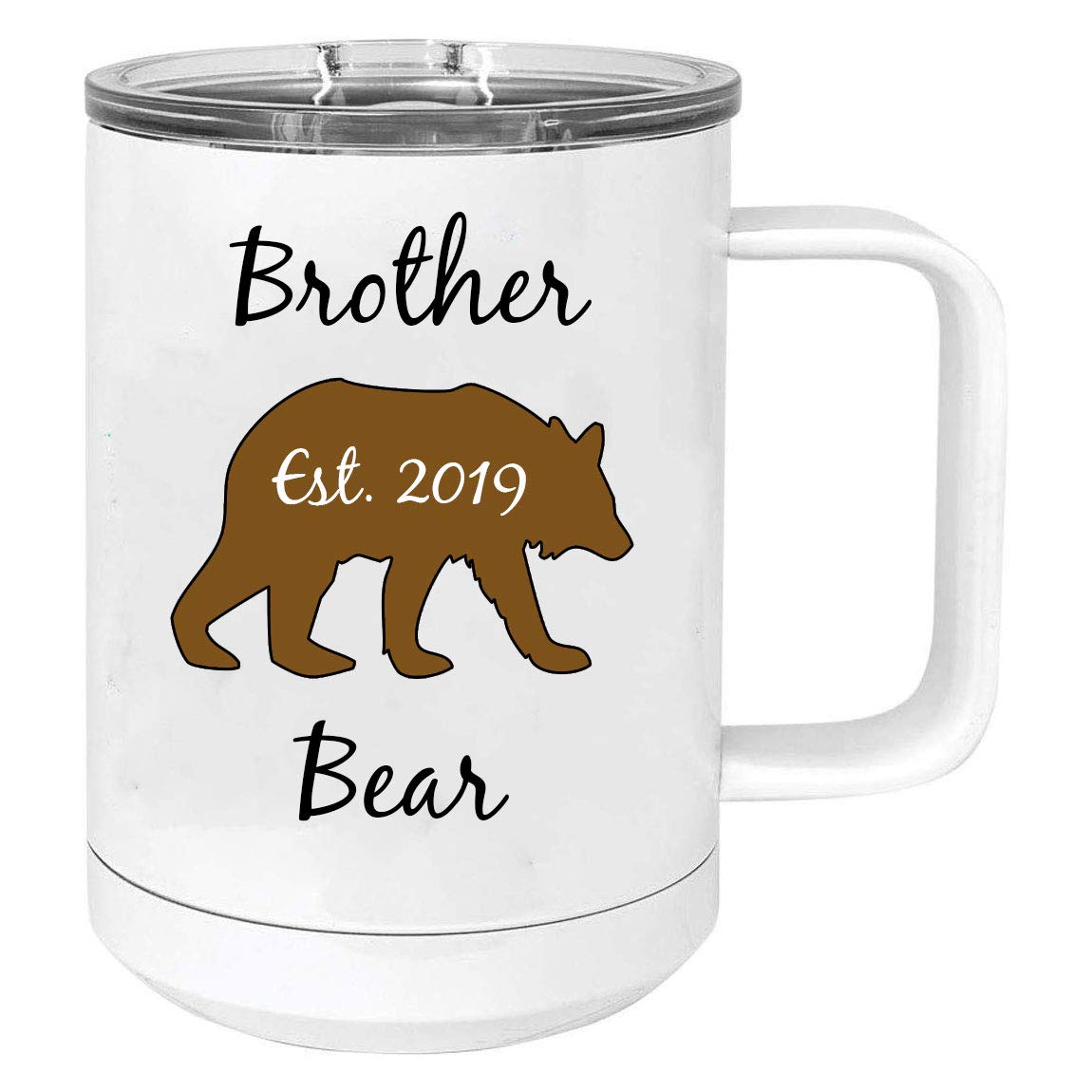 Brother Bear Stainless Steel Vacuum Insulated 15oz Travel Coffee Mug with Slider Lid - White - Keeps Hot/Cold for Hours - Perfect for Commuting, Camping & Office Use