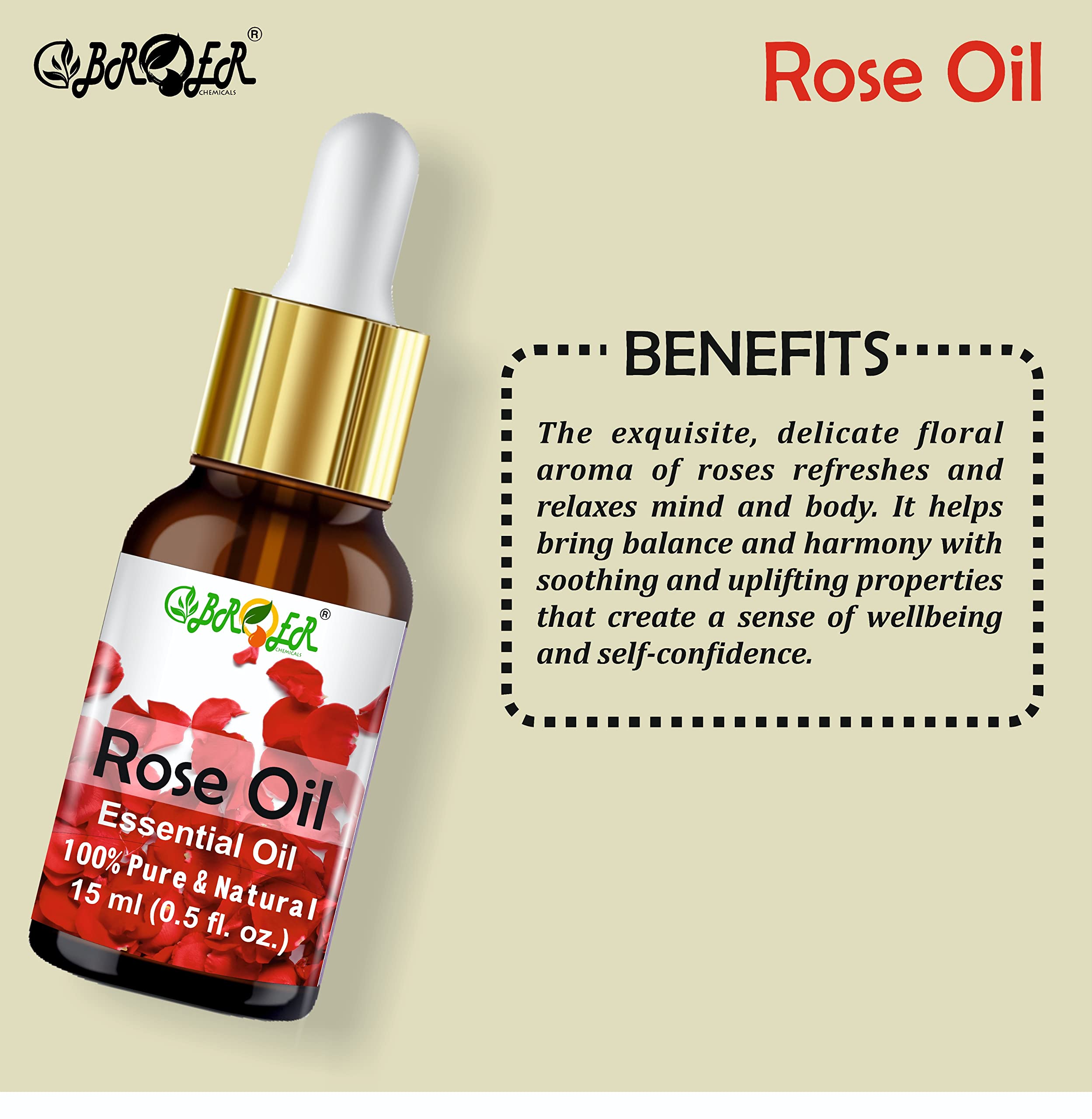 BROER 100% Pure Ylang Ylang & Rose Essential Oil Set - 15ml Each, Undiluted Natural Aromatherapy Oils for Skin Care, Hair Growth & Relaxation - Perfect for Diffusers, Massage & DIY Beauty Products (2-Pack, 30ml Total)