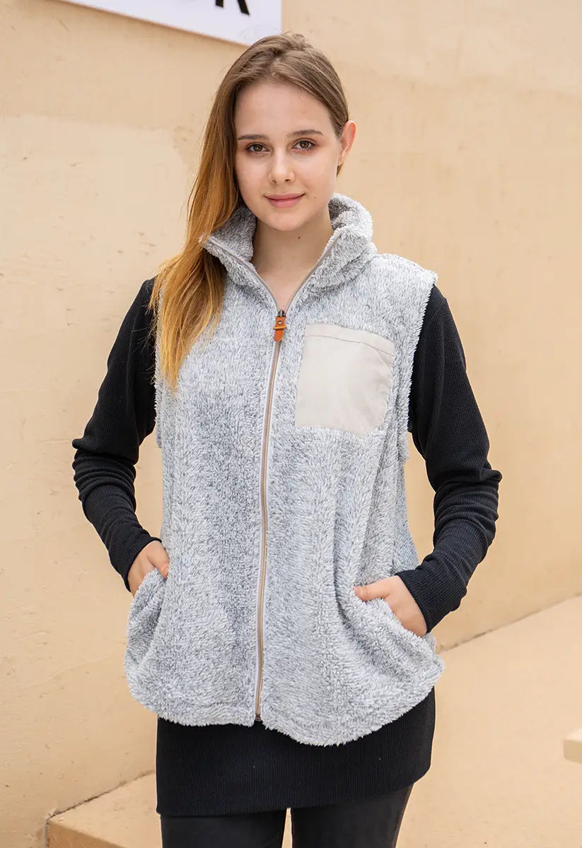 Rue Sherpa Vest with Faux Pocket Patch - Cozy Fleece Lined Winter Vest for Women - Perfect for Outdoor Activities, Layering & Casual Wear