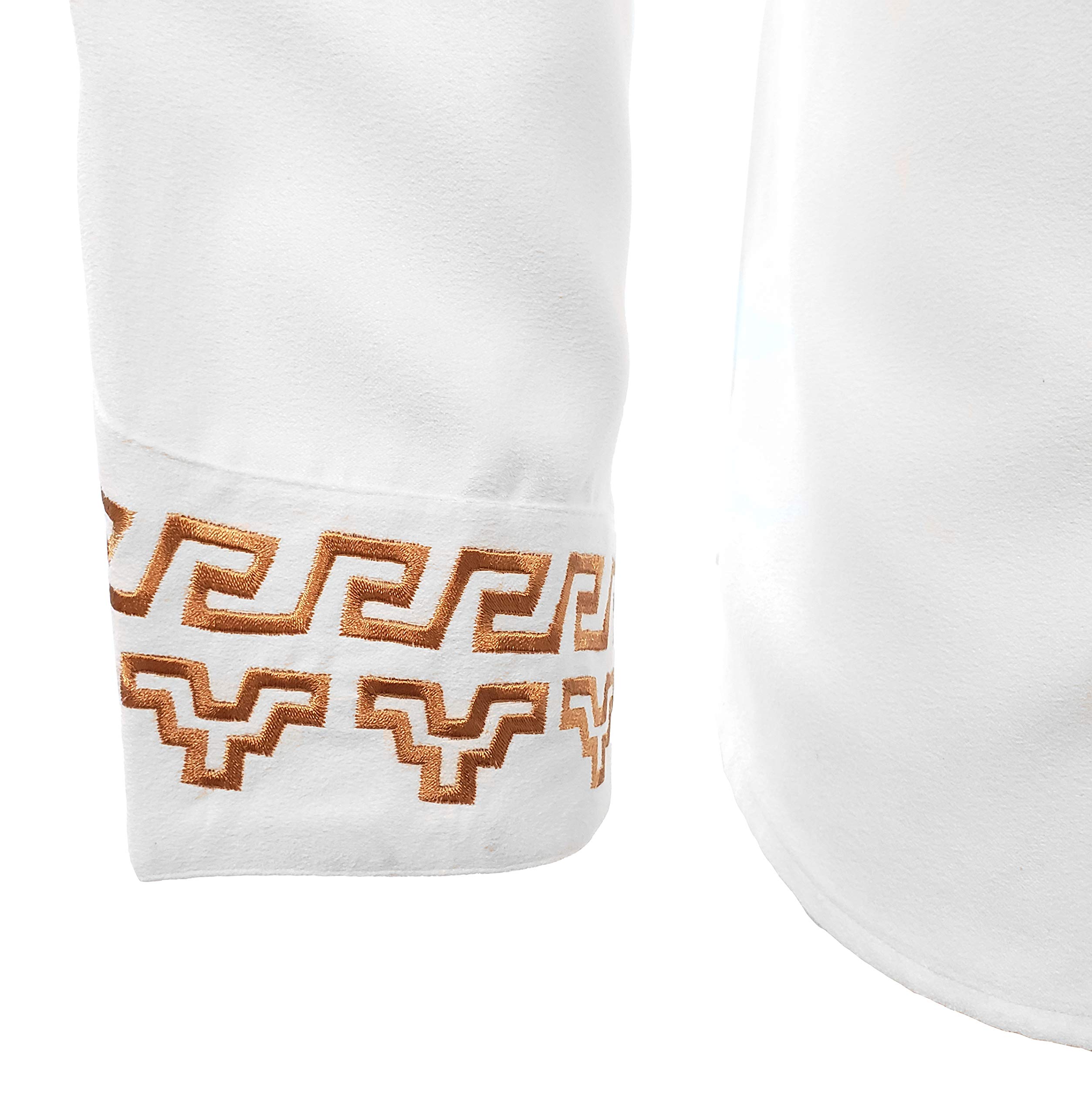 Authentic Mexican Men's Charro Shirt - Elegant White & Gold Embroidered Guayabera for Weddings, Fiestas & Special Occasions