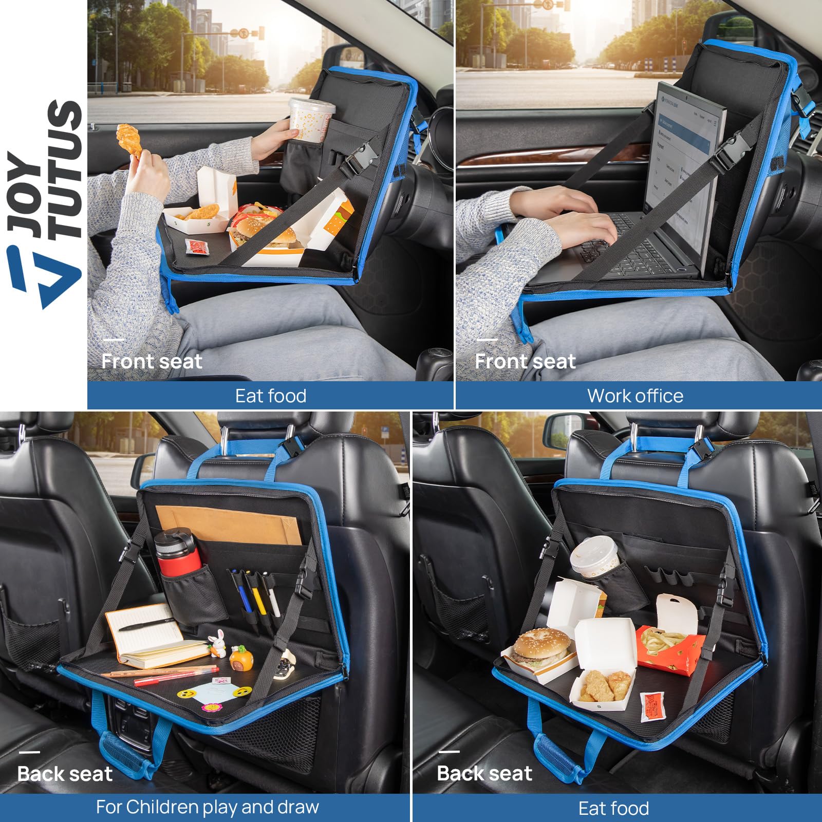 JOYTUTUS 3-in-1 Steering Wheel Eating Tray & Car Backseat Laptop Desk - Blue | Multifunctional Car Office Organizer for Writing, Working & Dining | Perfect for Commuters, Kids & Family Road Trips | Ideal for Meals, Work & Entertainment on the Go