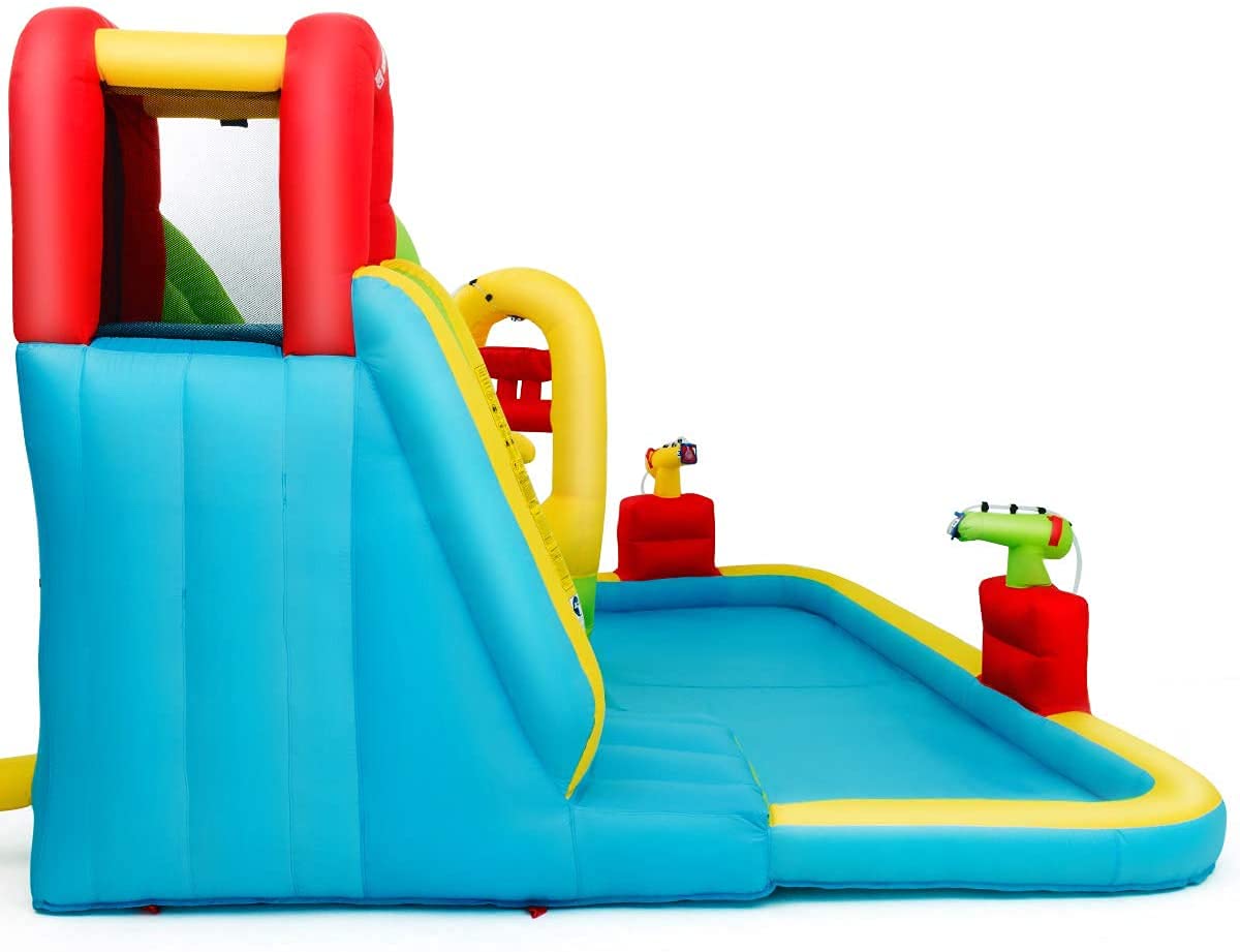 OLAKIDS 7-in-1 Inflatable Water Slide & Bounce House with 2 Slides, Climbing Wall, Splash Pool, Basketball Hoop, 2 Water Guns - Outdoor Water Park for Kids - Includes Carrying Bag & Water Hose - Perfect for Backyard Parties, Summer Fun & Family Gatherings