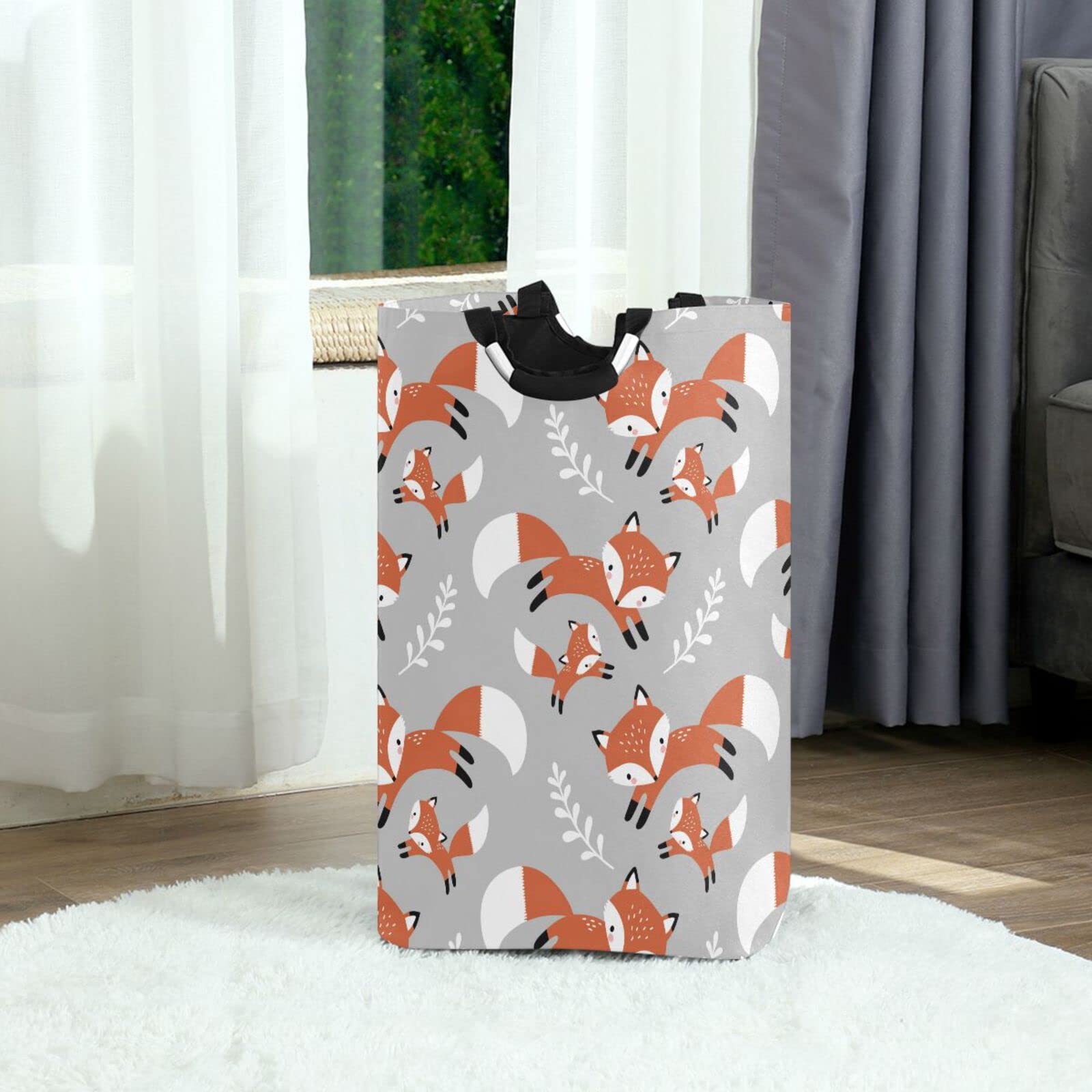Kigai Fox Collapsible Laundry Basket - Large Foldable Clothes Hamper with Handle for Nursery, Bedroom, Bathroom, Dorm & Kids Room | Space-Saving Storage Solution for Home Organization