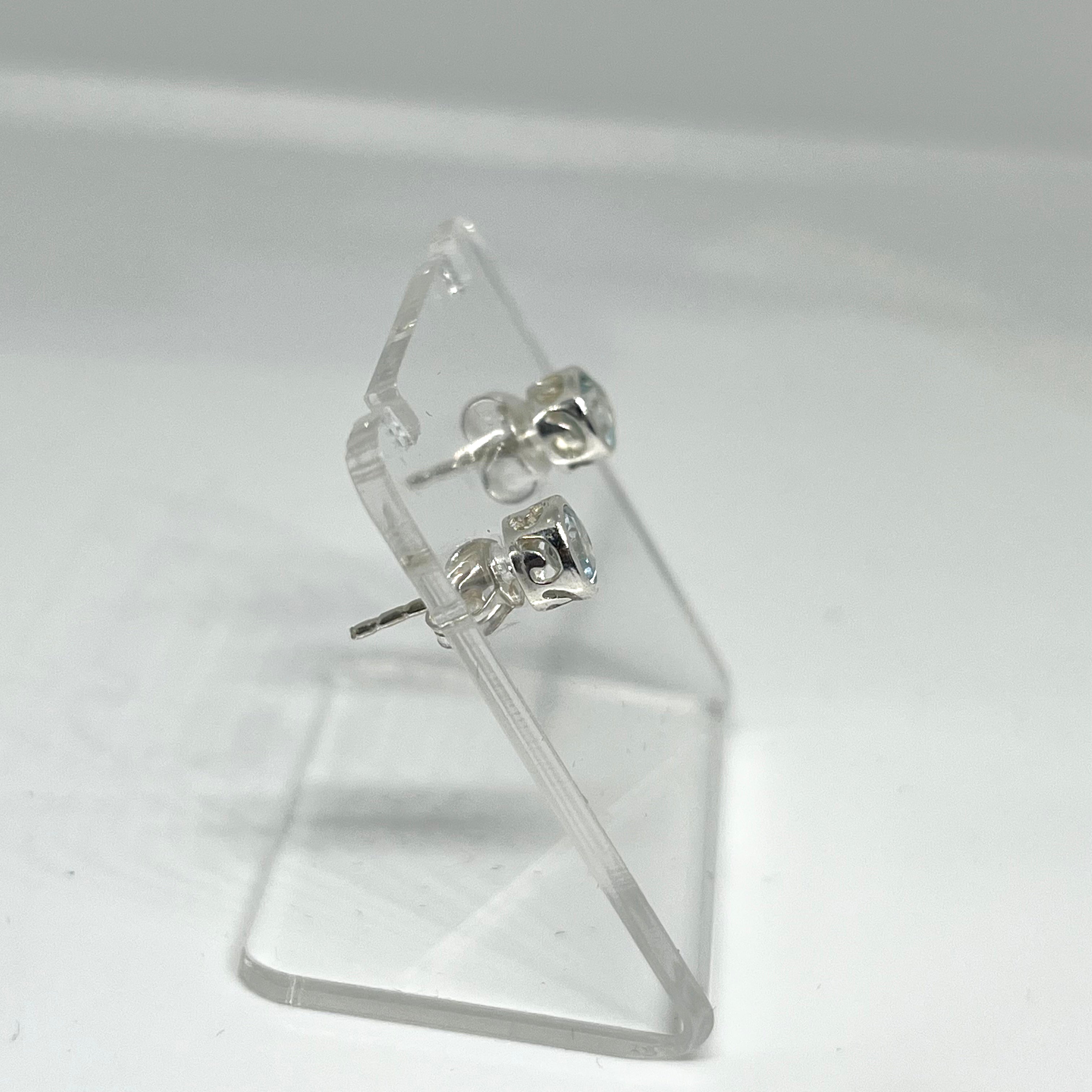 5mm Round Faceted Gemstone Stud Earrings with Decorative Bezel Setting - PSE002 | Elegant Jewelry for Women, Perfect for Parties, Weddings & Everyday Wear