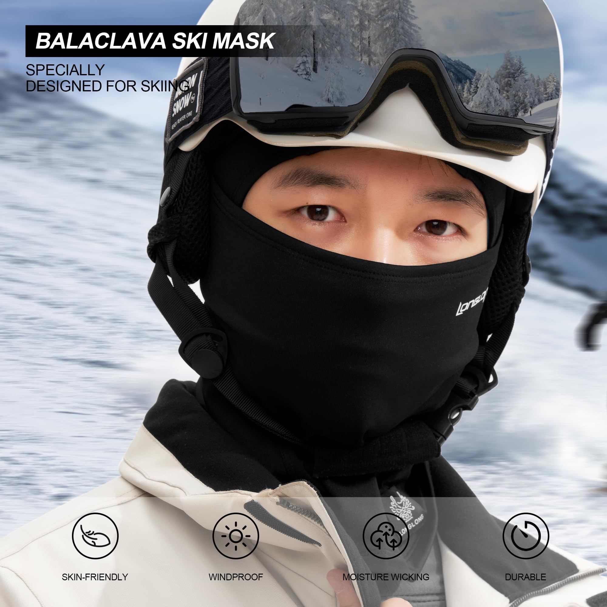 LONGLONG Balaclava Ski Mask - Moisture Wicking, Windproof & Warm Double Layer Full Face Cover for Men & Women - Perfect for Winter Skiing, Snowboarding, Motorcycling & Outdoor Activities