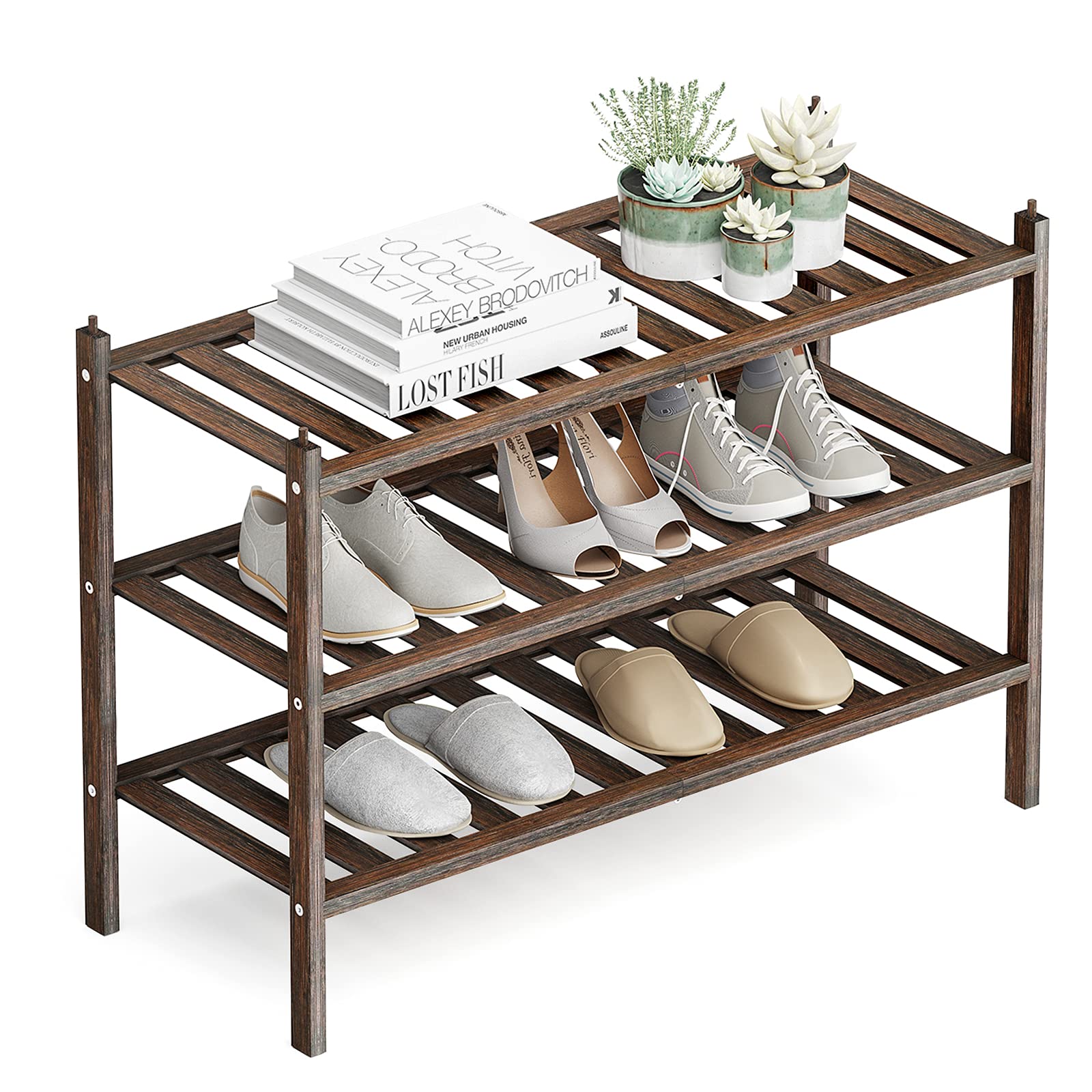 3-Tier Bamboo Shoe Rack - Stackable Storage Organizer for Closet, Entryway, Hallway | Space-Saving Shoe Shelf for Home & Office Organization (Mocha)